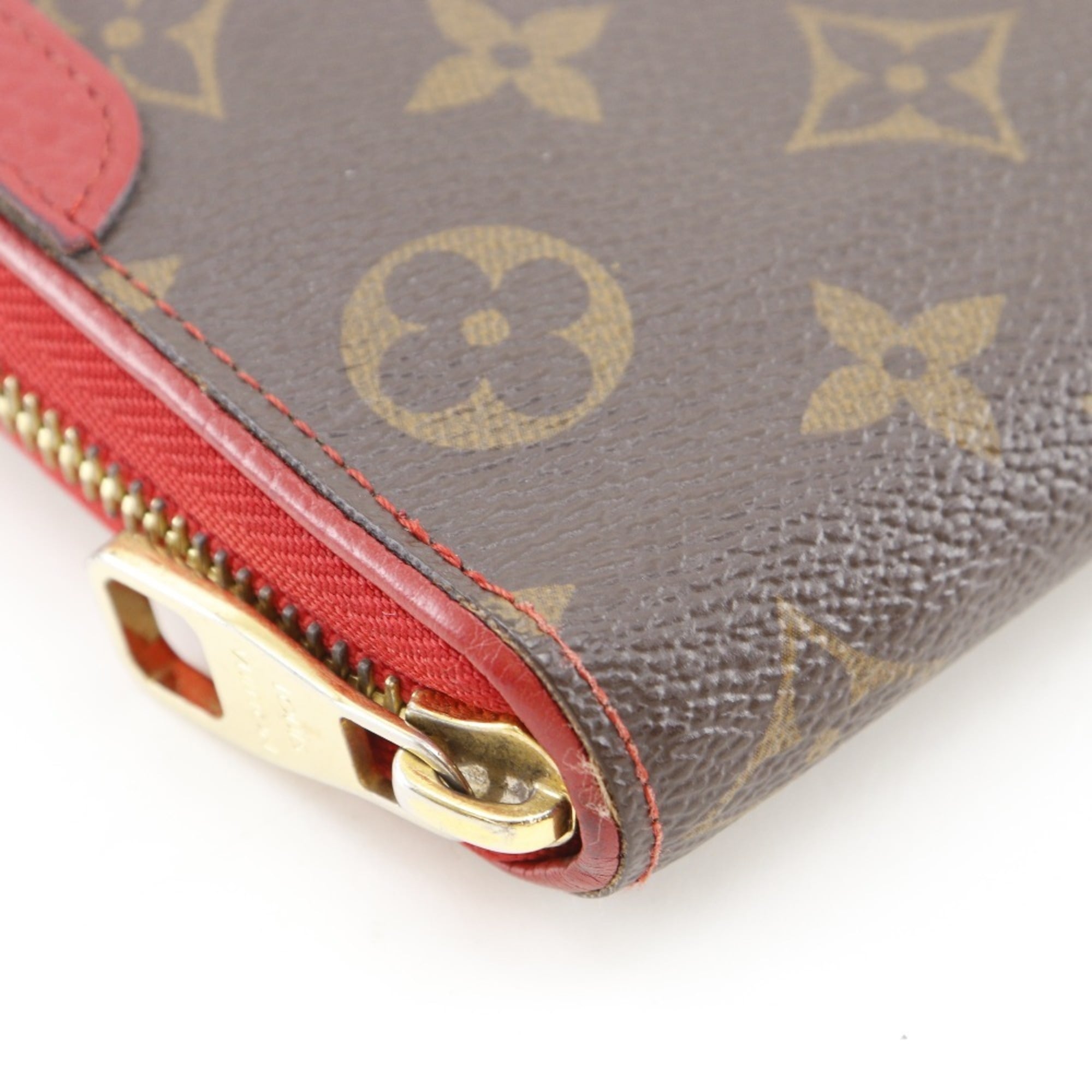Louis Vuitton Brown Cerise Red Color Monogram Canvas Long Wallet