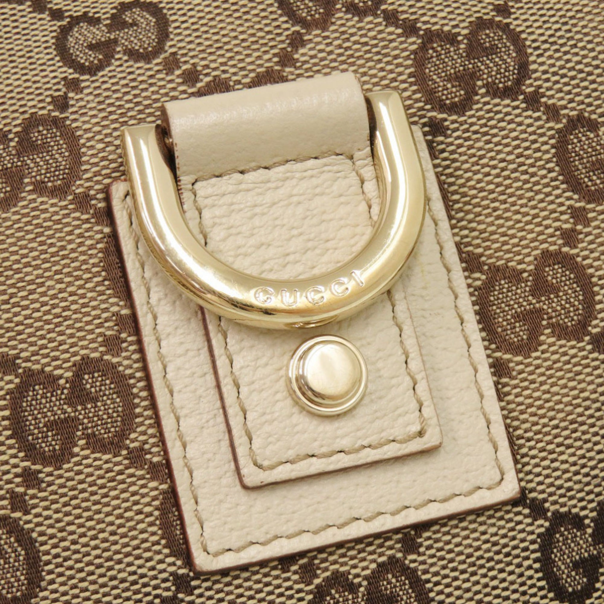Gucci Beige White Gg Canvas Leather Shoulder Bag (Pre-Owned)