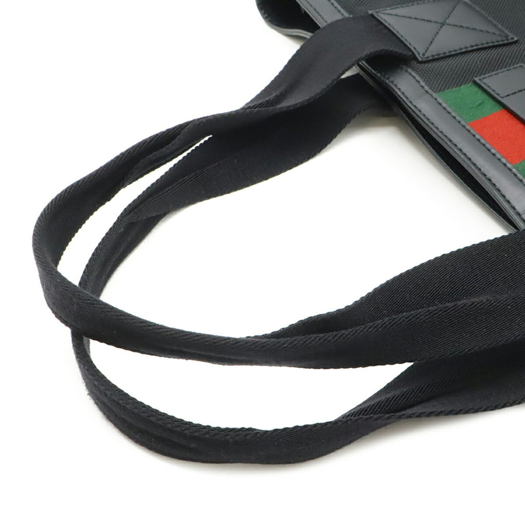 Gucci Sherry Line Black Green Red Color Nylon Canvas Leather Shoulder Bag Tote Bag (Pre-Owned)