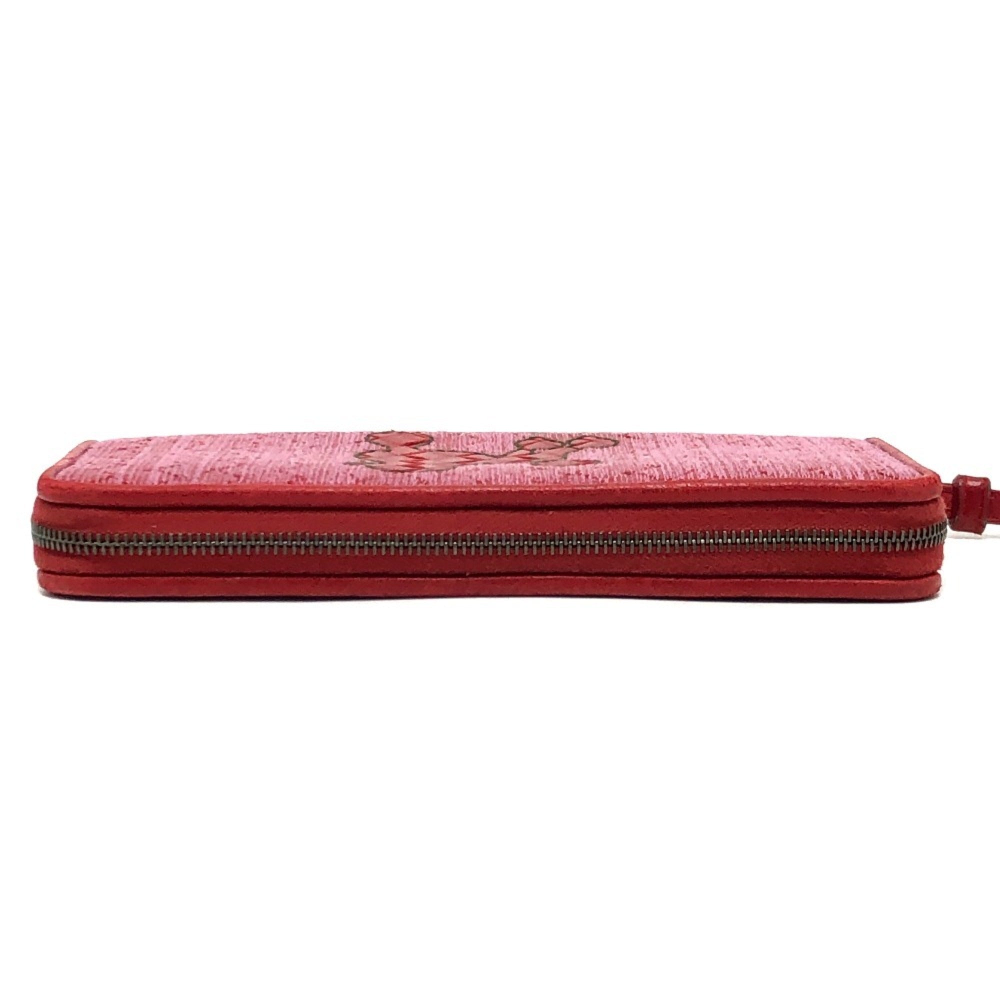 Bottega Veneta Intrecciato Red Color Leather Canvas Long Wallet (Bi-Fold)
