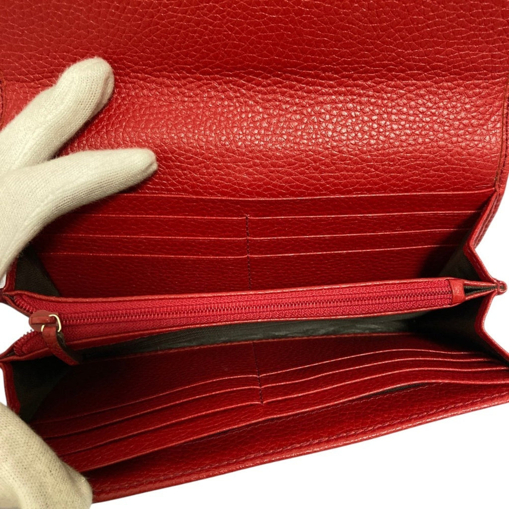 Gucci Red Color Leather Long Wallet (Bi-Fold) (Pre-Owned)