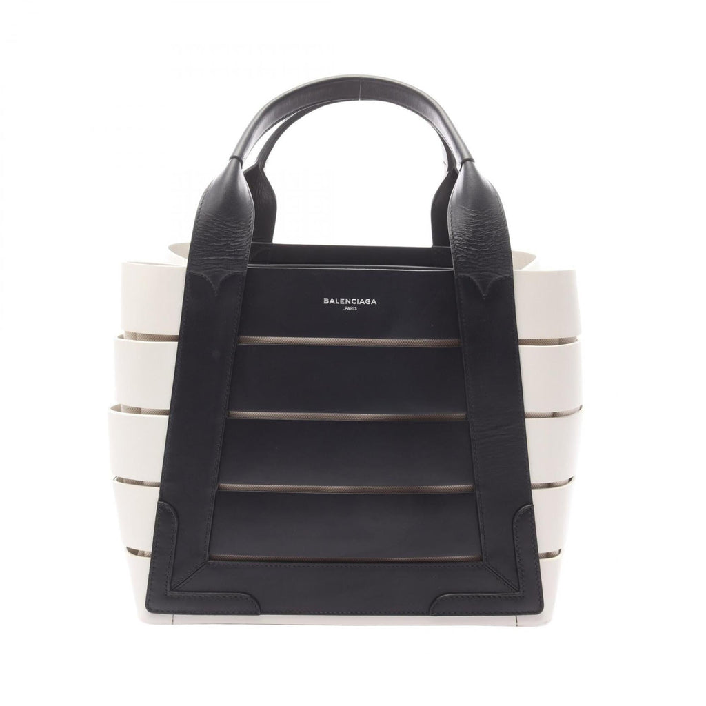 Balenciaga Black White Leather Canvas Handbag Tote