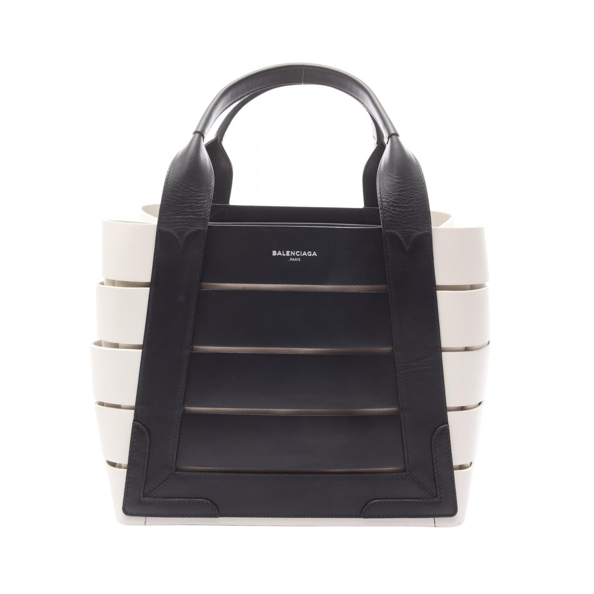 Balenciaga Black White Leather Canvas Handbag Tote