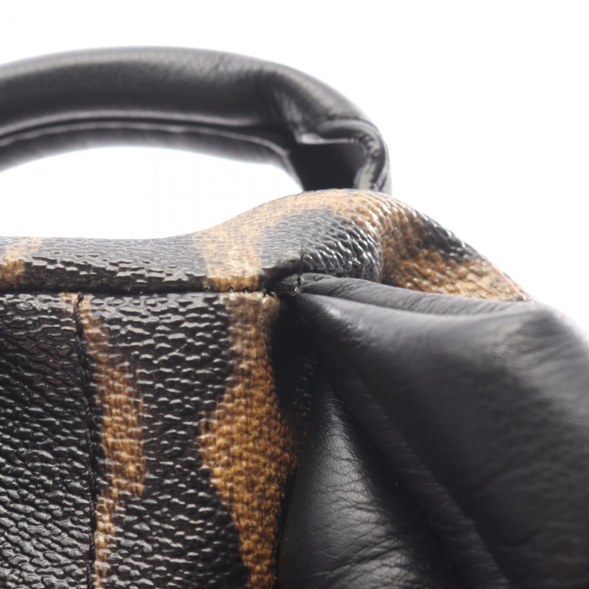 Louis Vuitton Black Brown Coated Canvas Leather Backpack