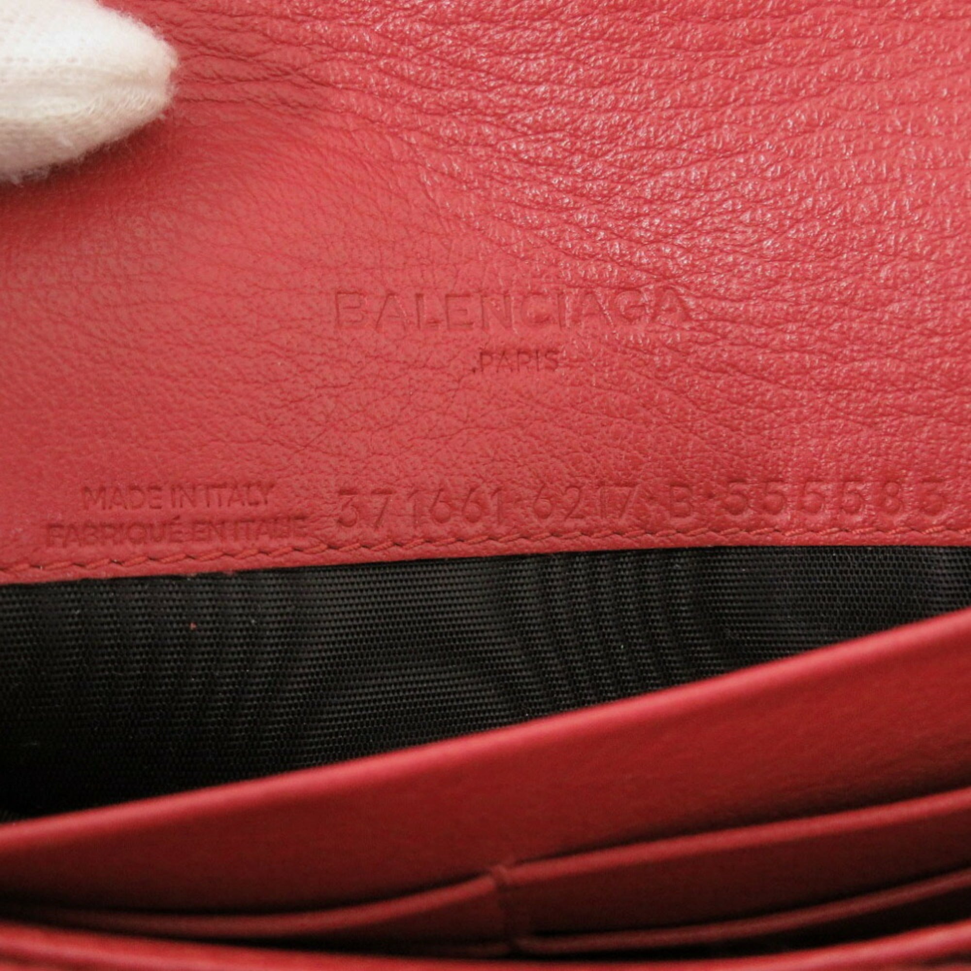 Balenciaga Red Color Leather Long Wallet (Bi-Fold)