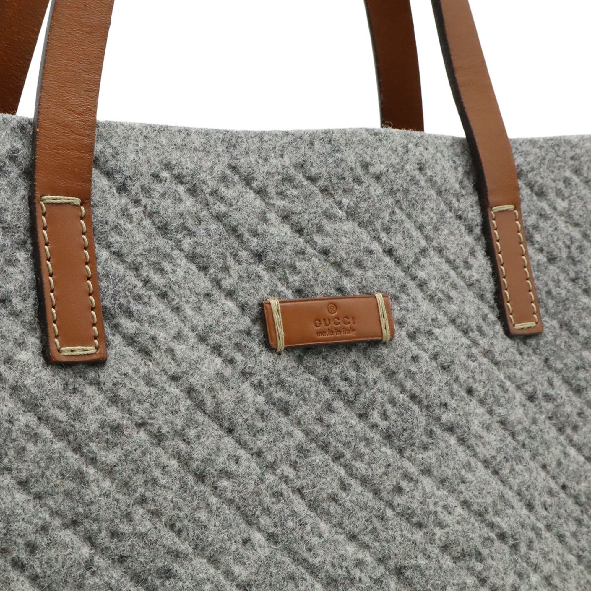 Gucci Diamante Gray Brown Felt Leather Handbag Shoulder Bag Tote Bag (Pre-Owned)
