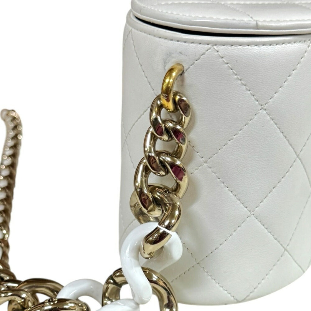 Chanel White Leather Shoulder Bag Vanity Bag