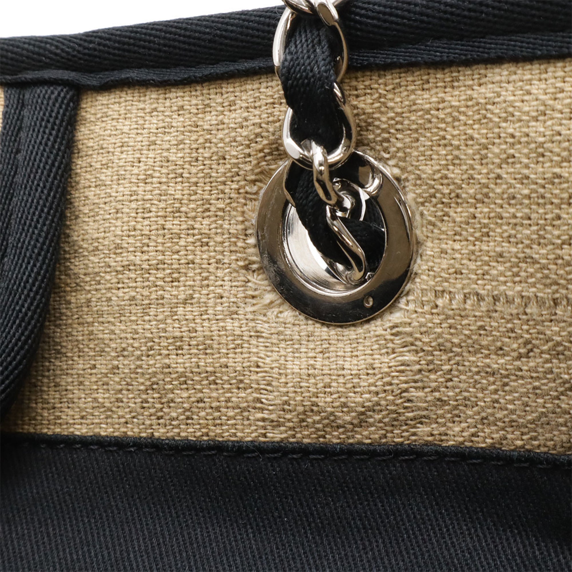 Chanel Beige Black Canvas Shoulder Bag Tote Bag