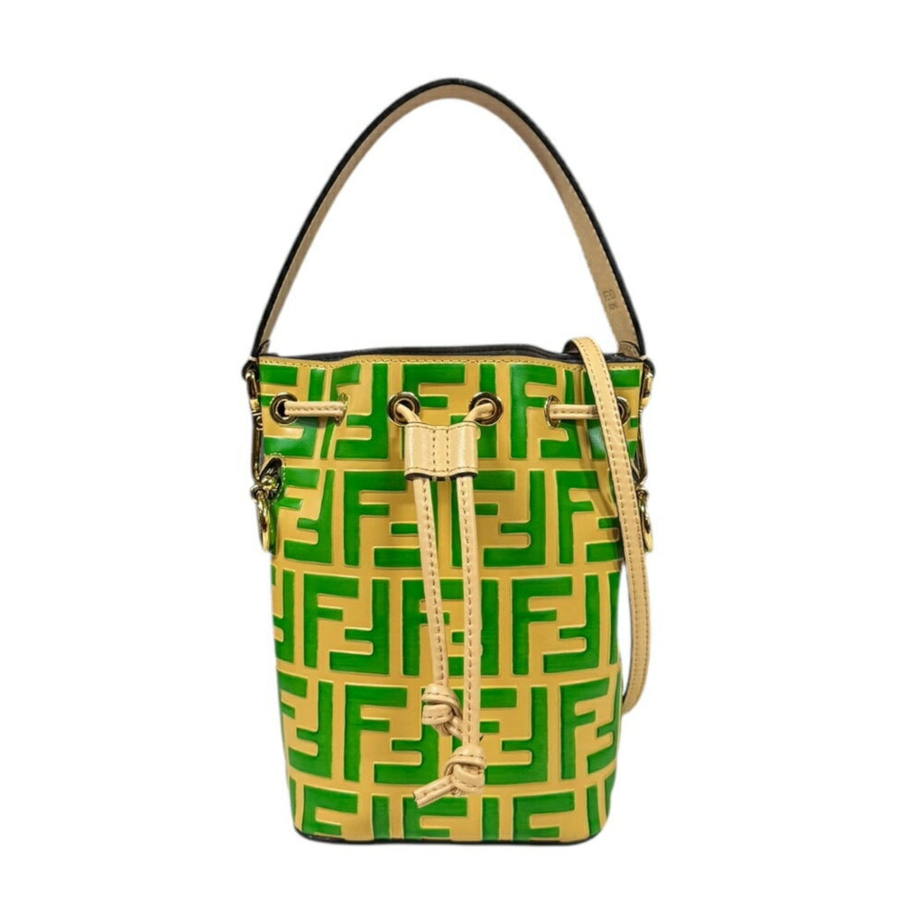 Fendi Beige Green Leather Shoulder Bag
