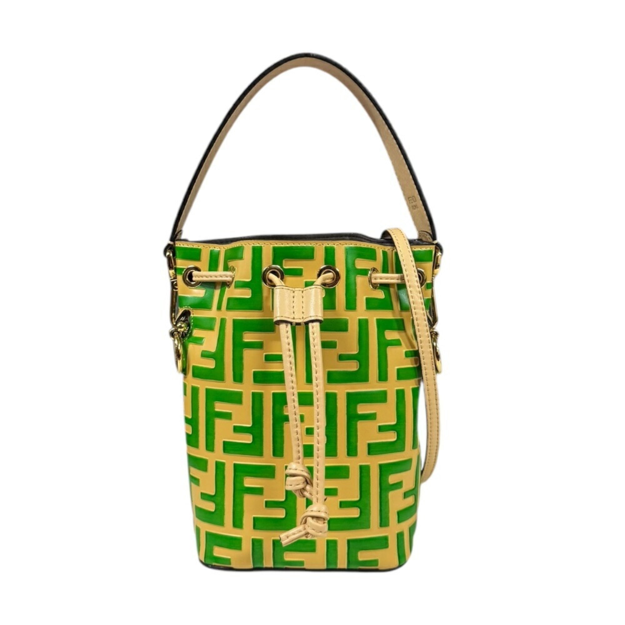Fendi Beige Green Leather Shoulder Bag
