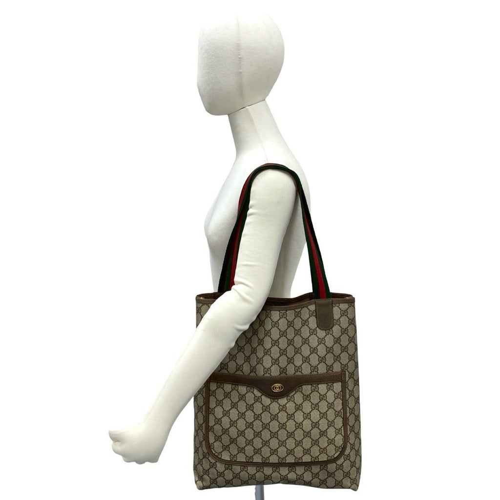 Gucci Brown Green Red Color Leather Pvc Handbag Tote Bag (Pre-Owned)