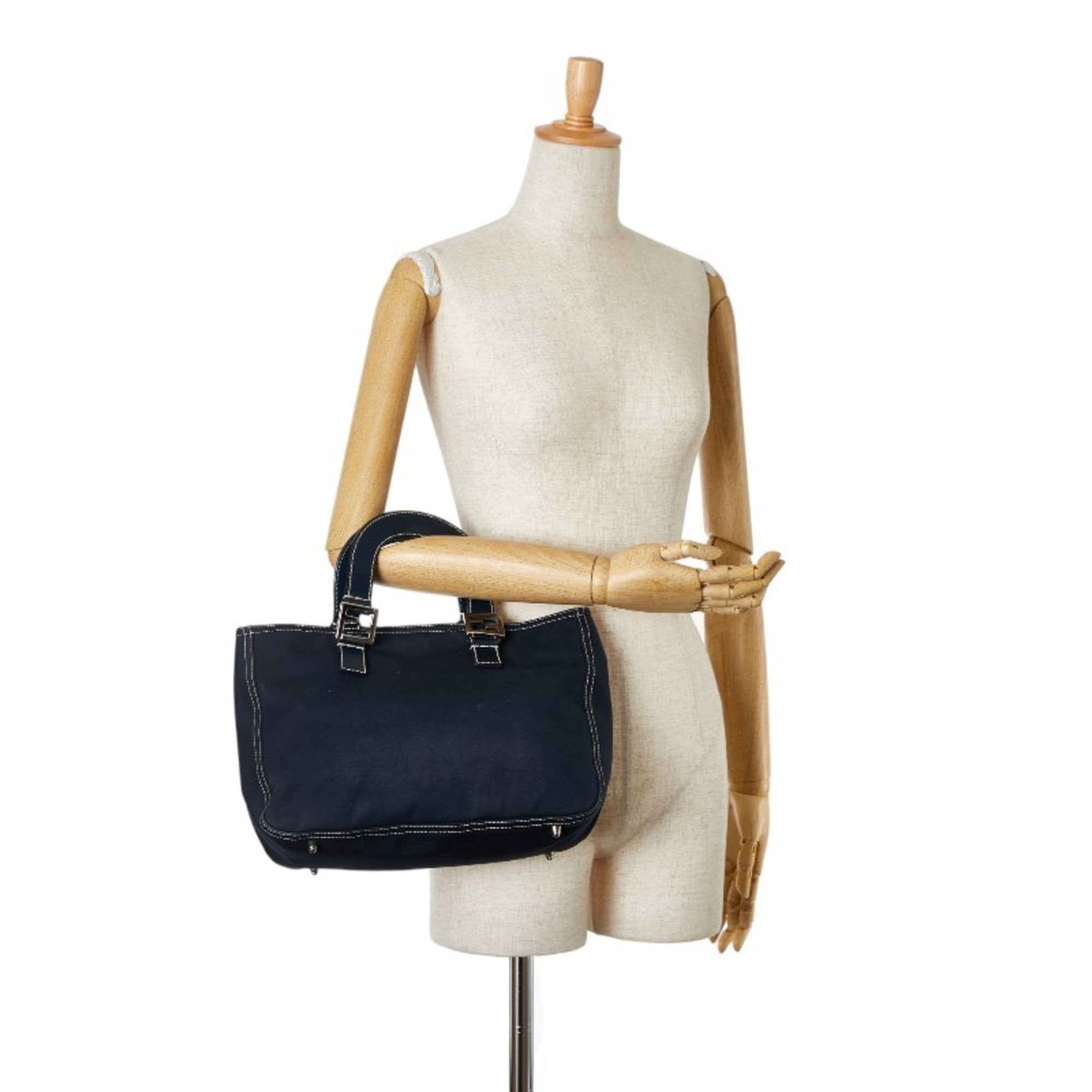 Fendi Navy Canvas Leather Handbag
