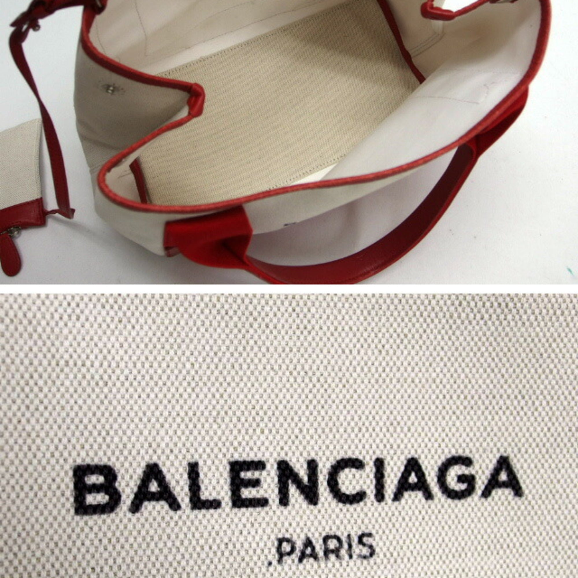 Balenciaga Red Color White Canvas Leather Handbag Tote