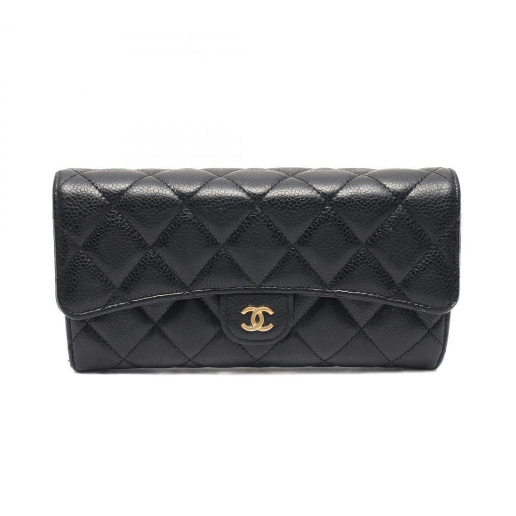 Chanel Black Grained Calfskin Long Wallet (Bi-Fold)