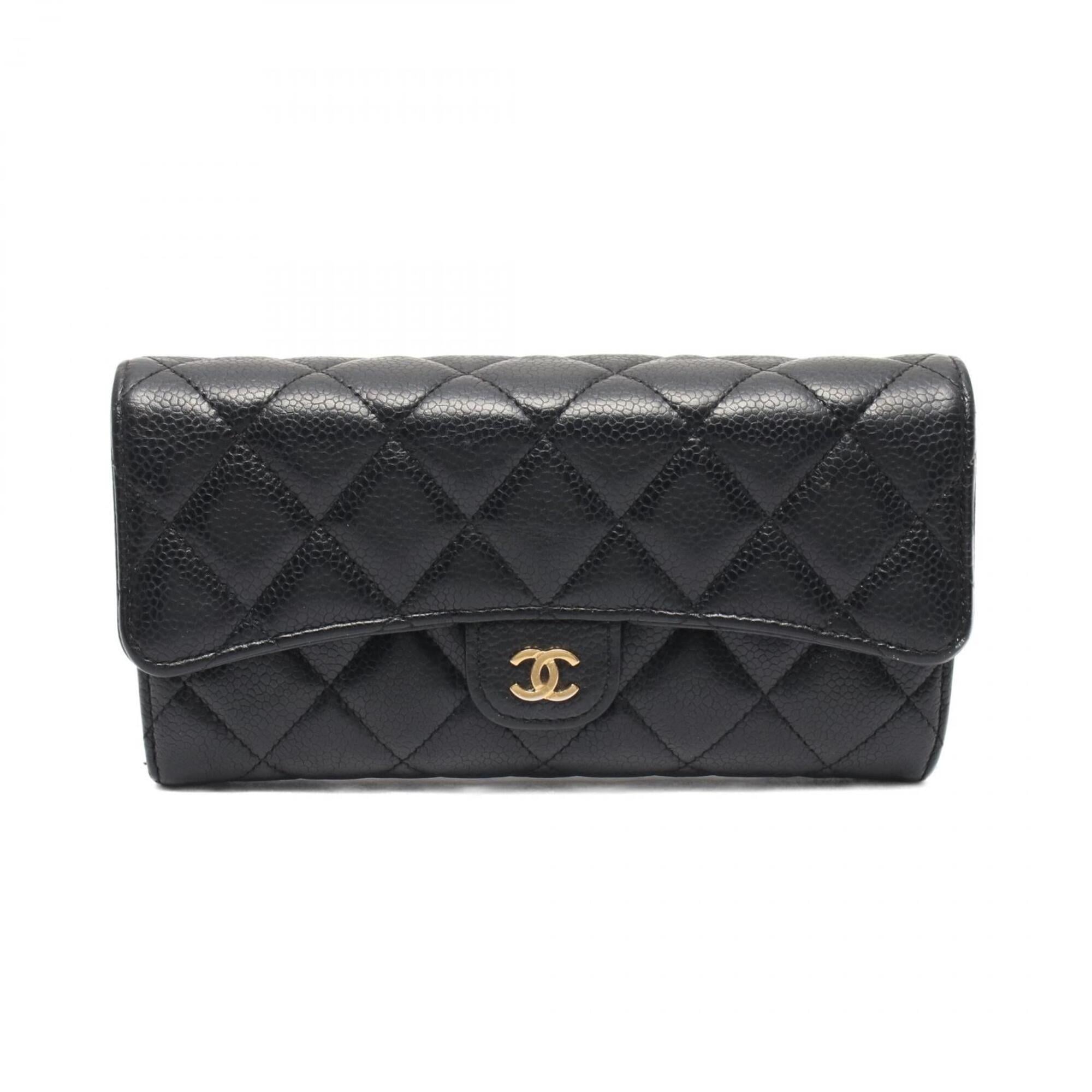 Chanel Black Grained Calfskin Long Wallet (Bi-Fold)