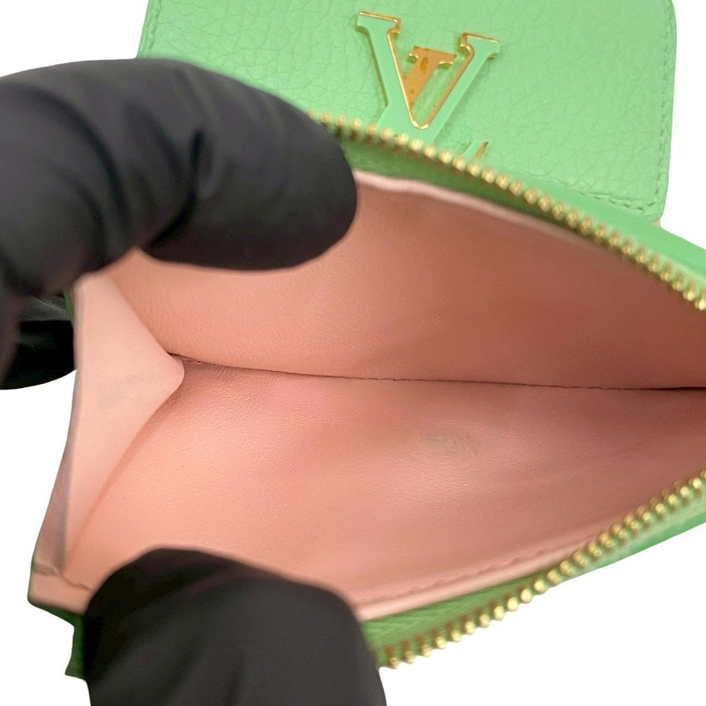 Louis Vuitton Green Pink Leather Wallet (Tri-Fold)