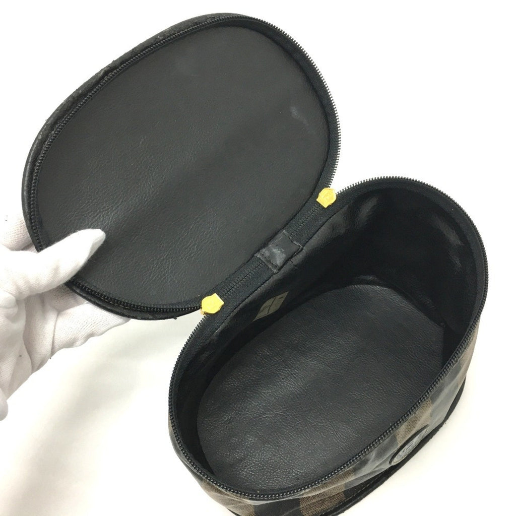 Fendi Black Brown Pvc Leather Pouch Vanity Bag