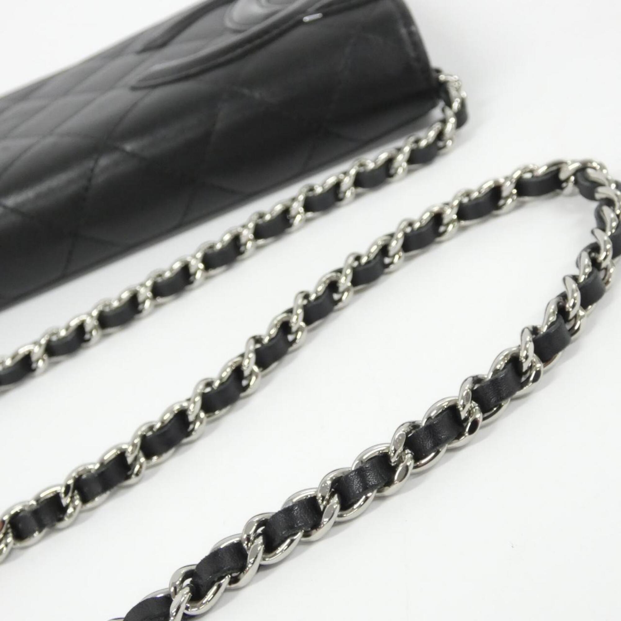 Chanel Cambon Black Leather Chain/Shoulder Wallet