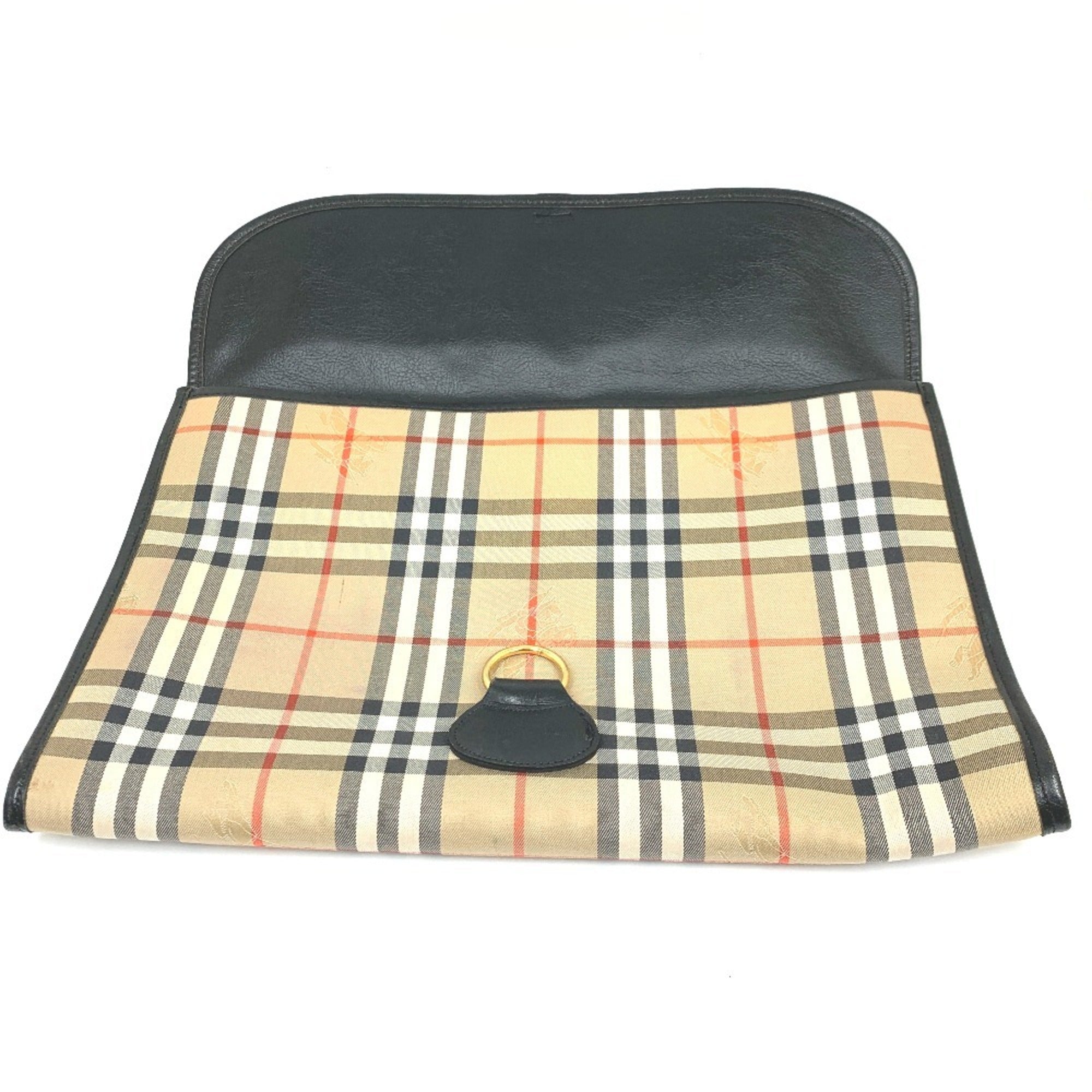 Burberry Beige Canvas Leather Clutch Bag