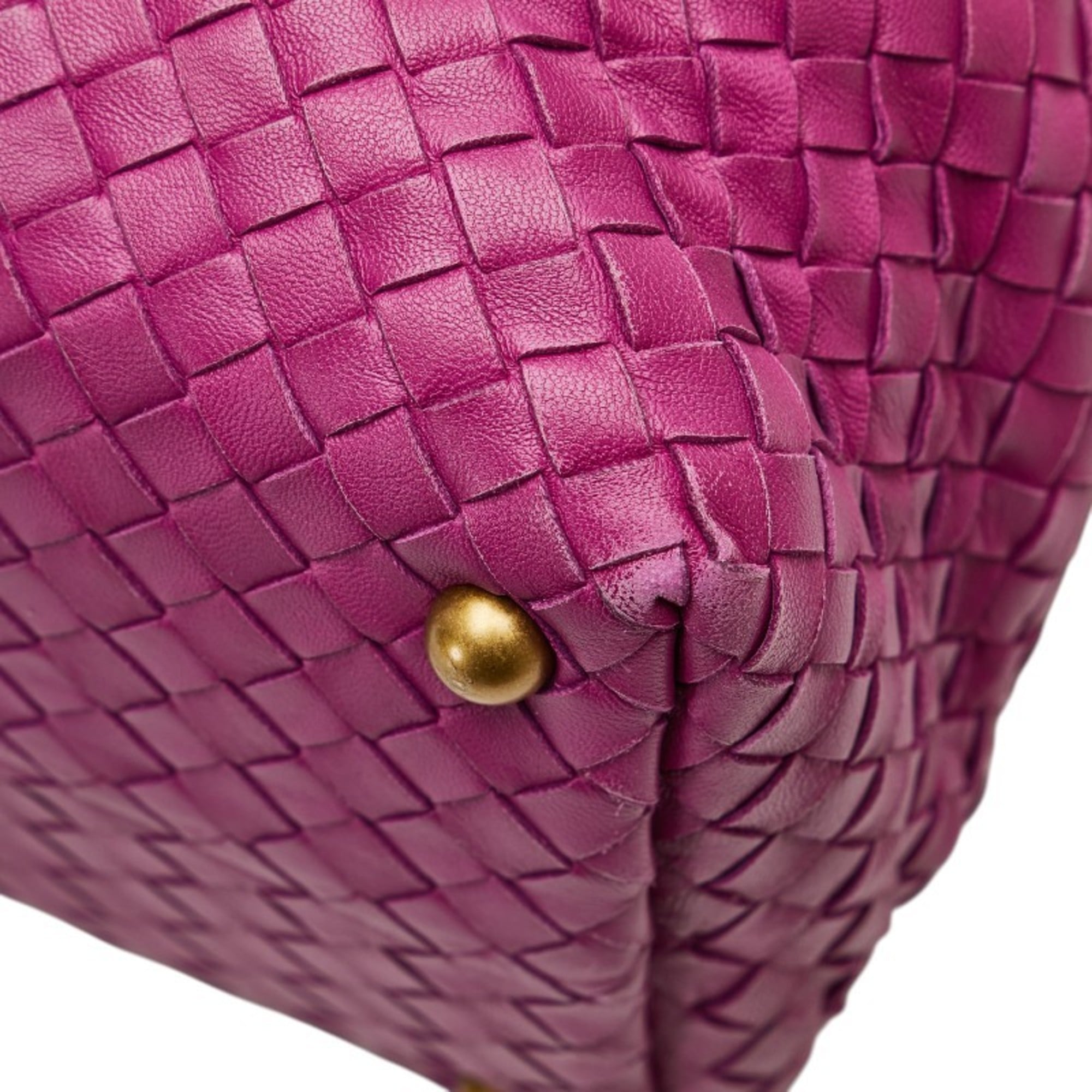 Bottega Veneta Intrecciato Purple Leather Boston Bag Handbag