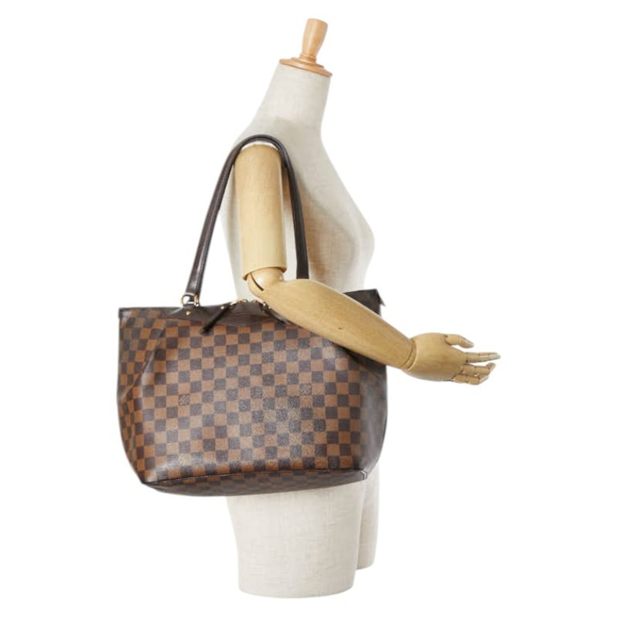 Louis Vuitton Brown Damier Canvas Pvc Leather Shoulder Bag Tote Bag