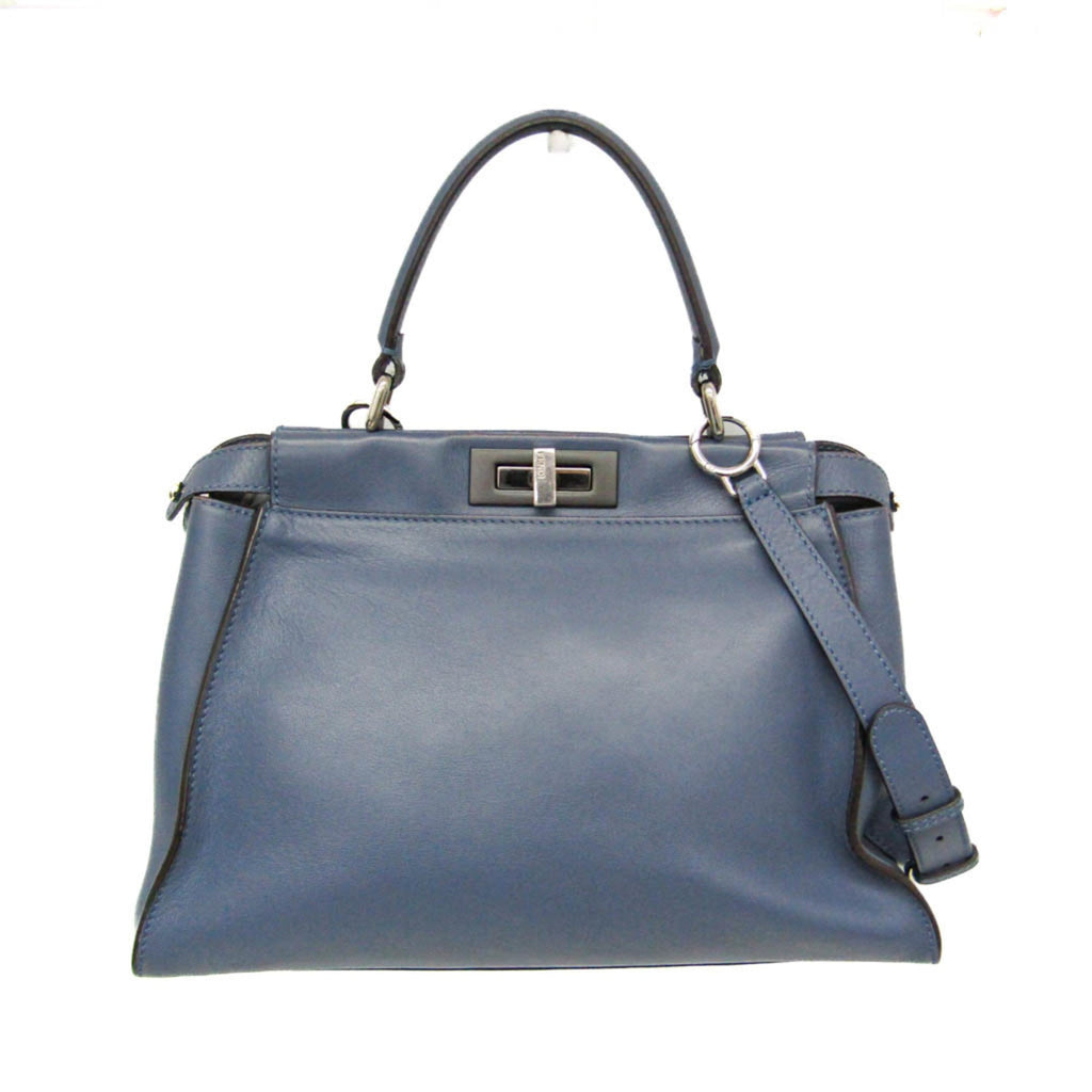 Fendi Peekaboo Blue Leather Handbag Shoulder Bag