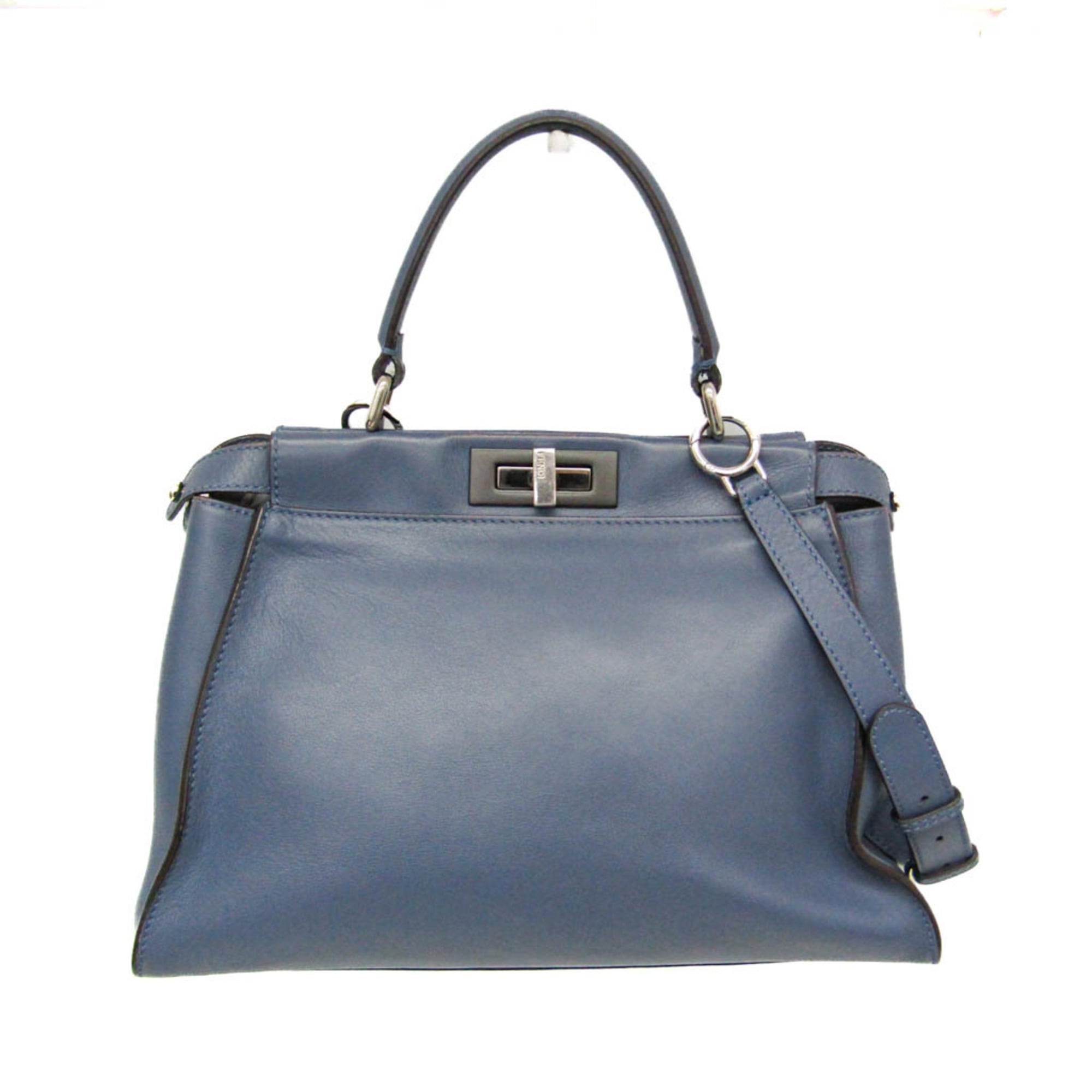 Fendi Peekaboo Blue Leather Handbag Shoulder Bag