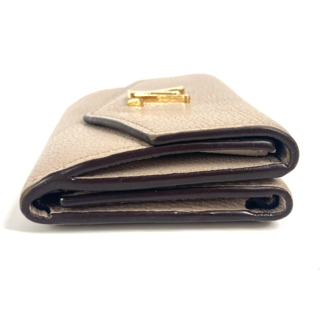 Louis Vuitton Beige Grayish Leather Wallet (Tri-Fold)