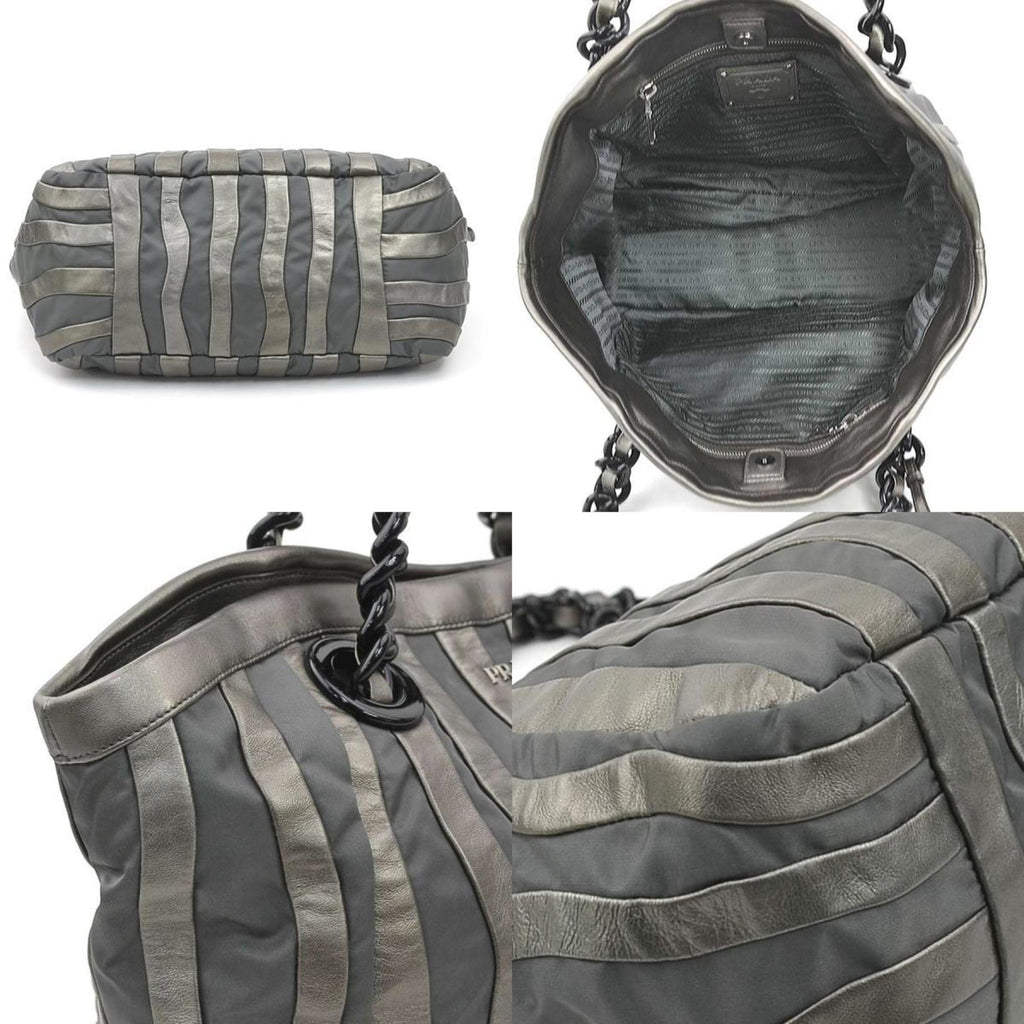 Prada Gray Nylon Leather Handbag