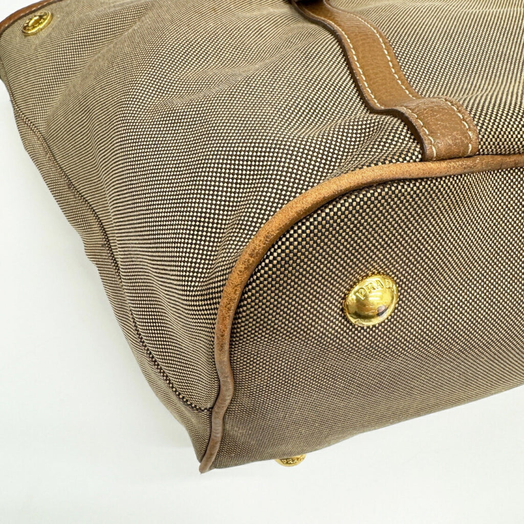 Prada Beige Canvas Leather Shoulder Bag