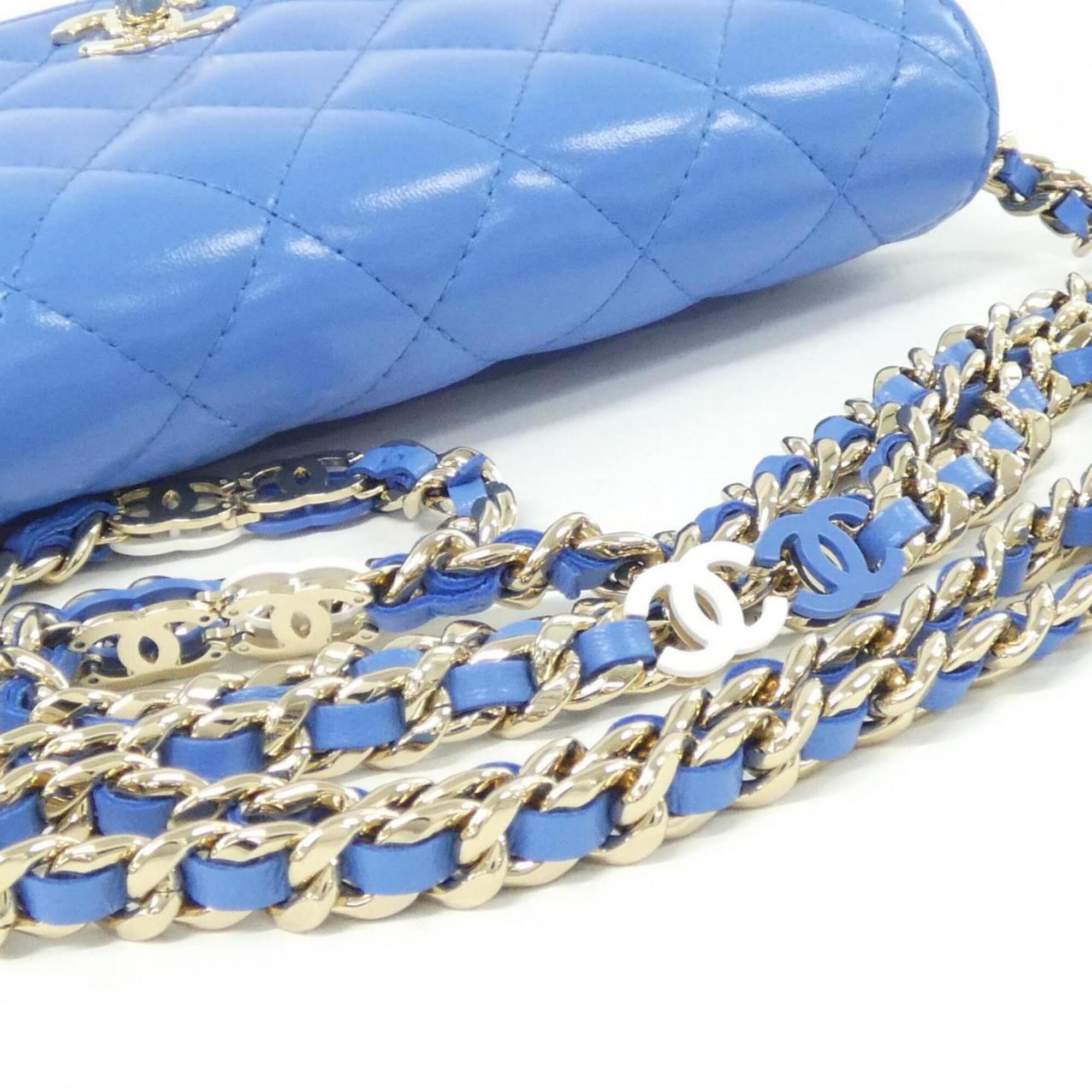 Chanel Blue Leather Chain/Shoulder Wallet