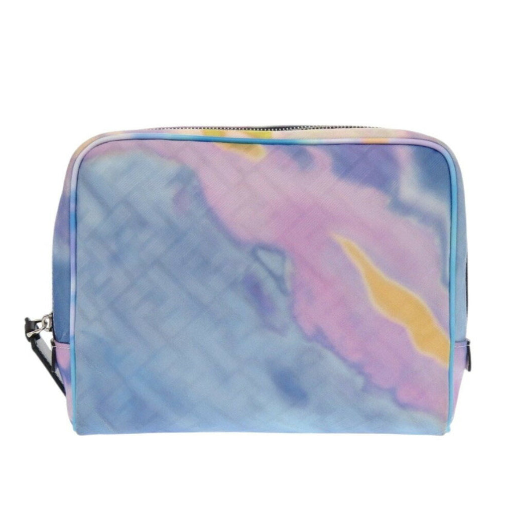 Fendi Light Blue Purple Yellow Fabric Leather Pouch