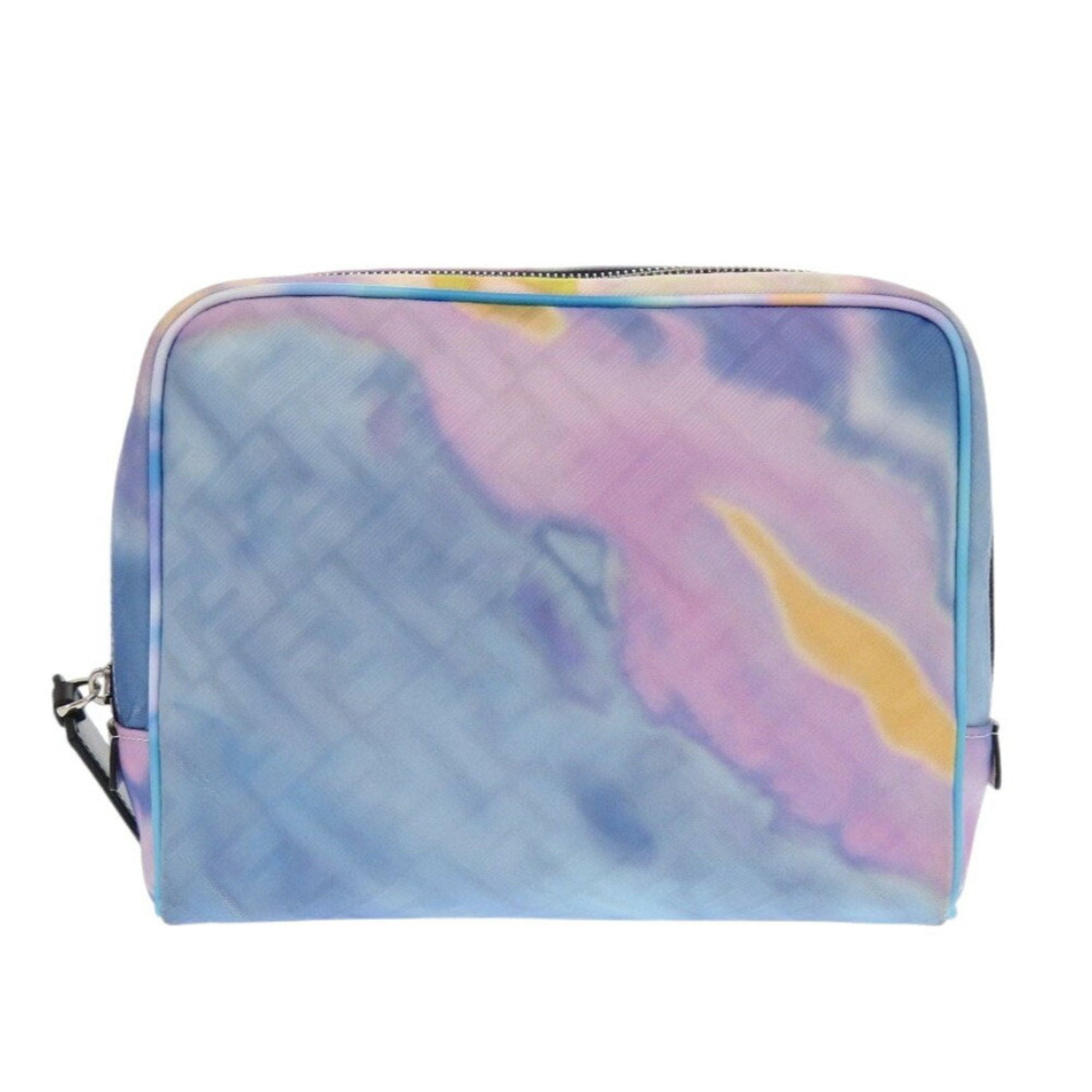 Fendi Light Blue Purple Yellow Fabric Leather Pouch