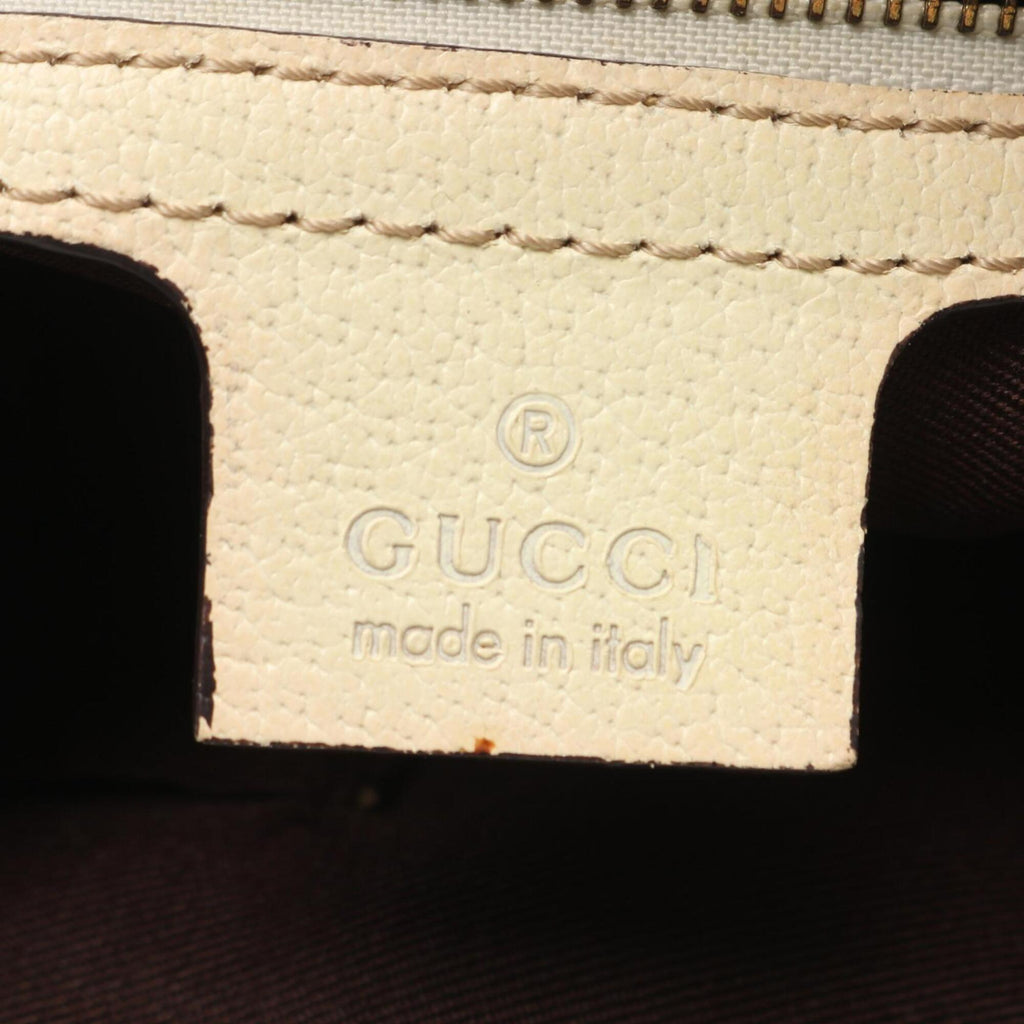 Gucci Beige White Canvas Leather Handbag Tote Bag (Pre-Owned)
