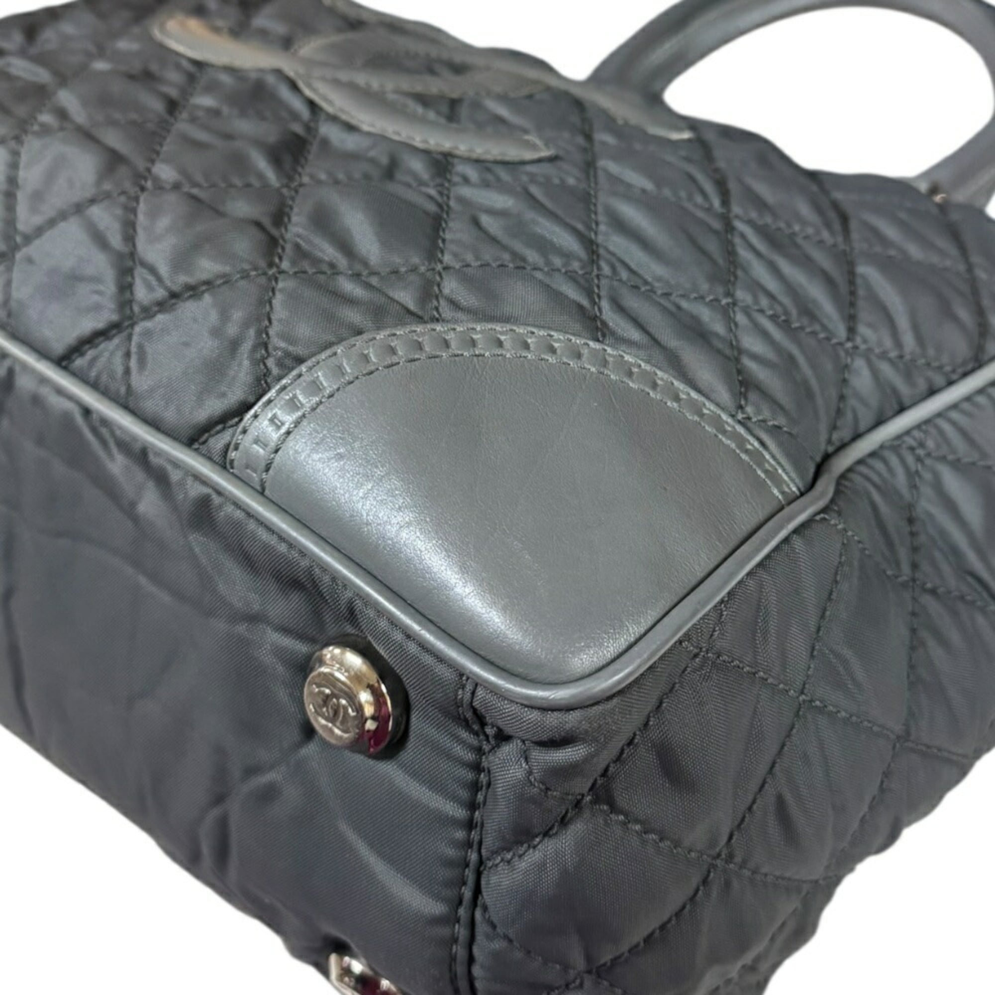 Chanel Gray Nylon Leather Tote Bag