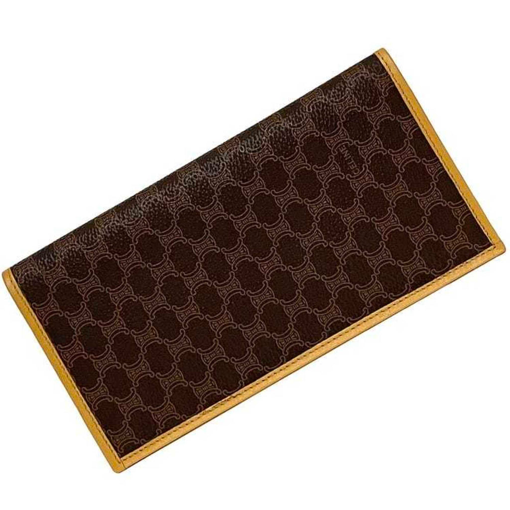 Celine Beige Brown Pvc Leather Long Wallet (Bi-Fold)