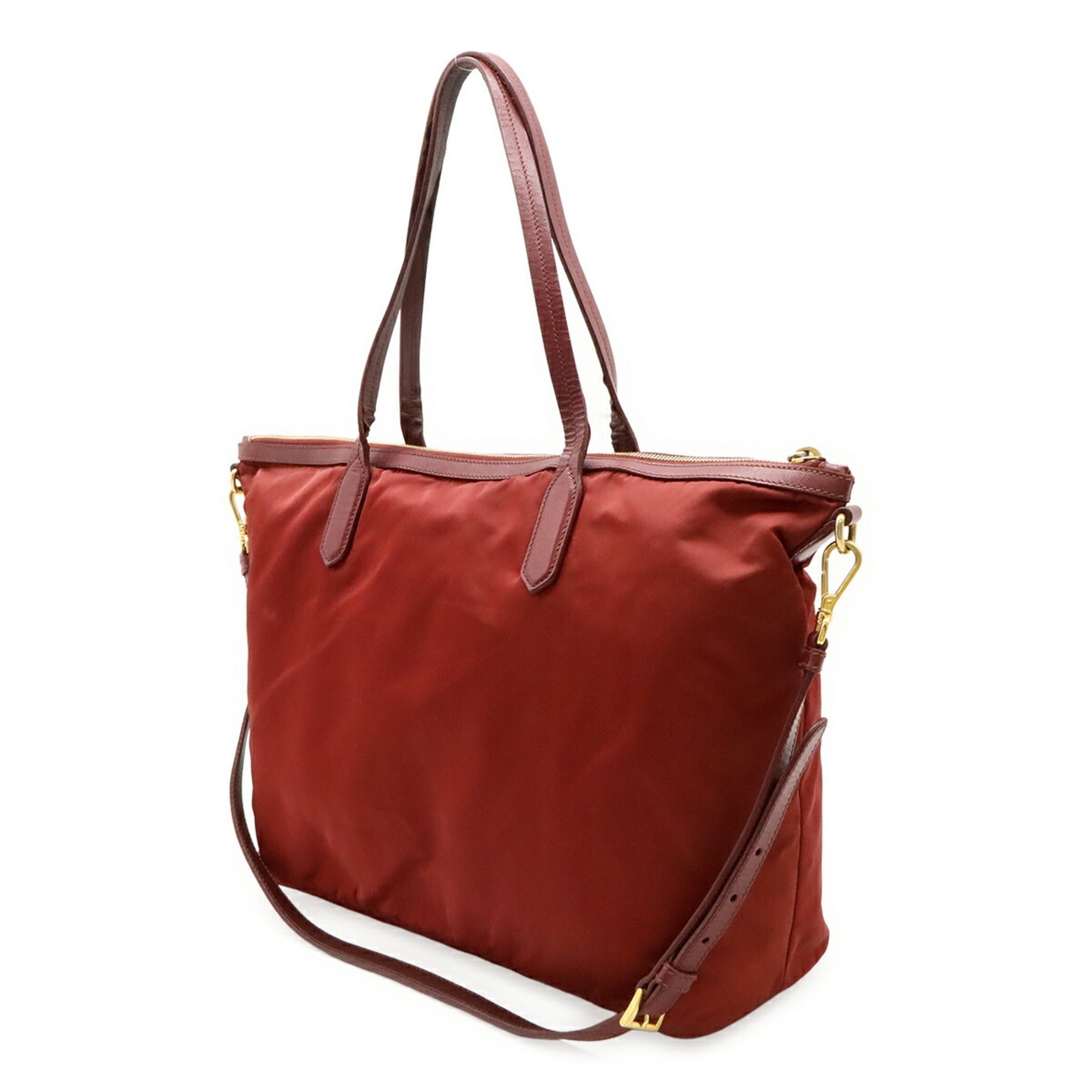 Prada Red Color Wine Nylon Leather Shoulder Bag Tote Bag