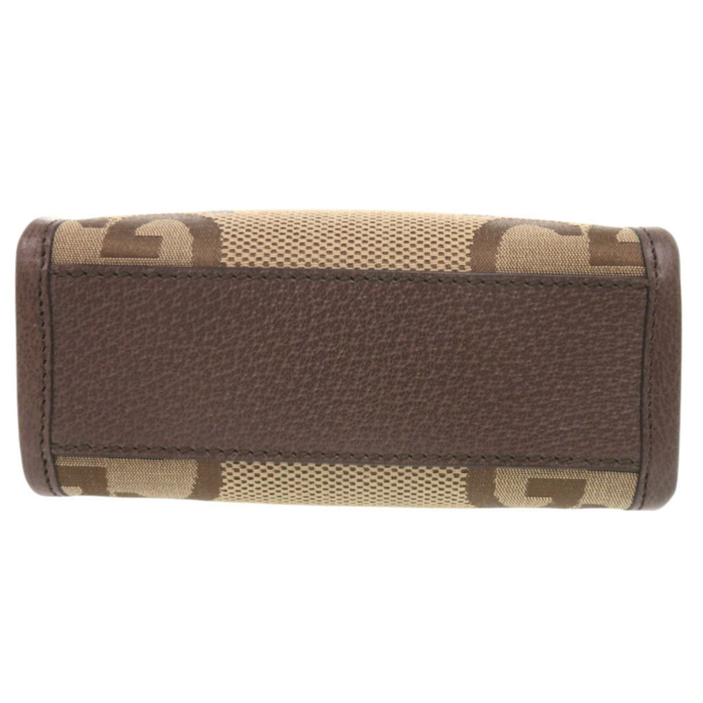 Gucci Beige Brown Canvas Leather Gg Canvas Handbag Shoulder Bag (Pre-Owned)