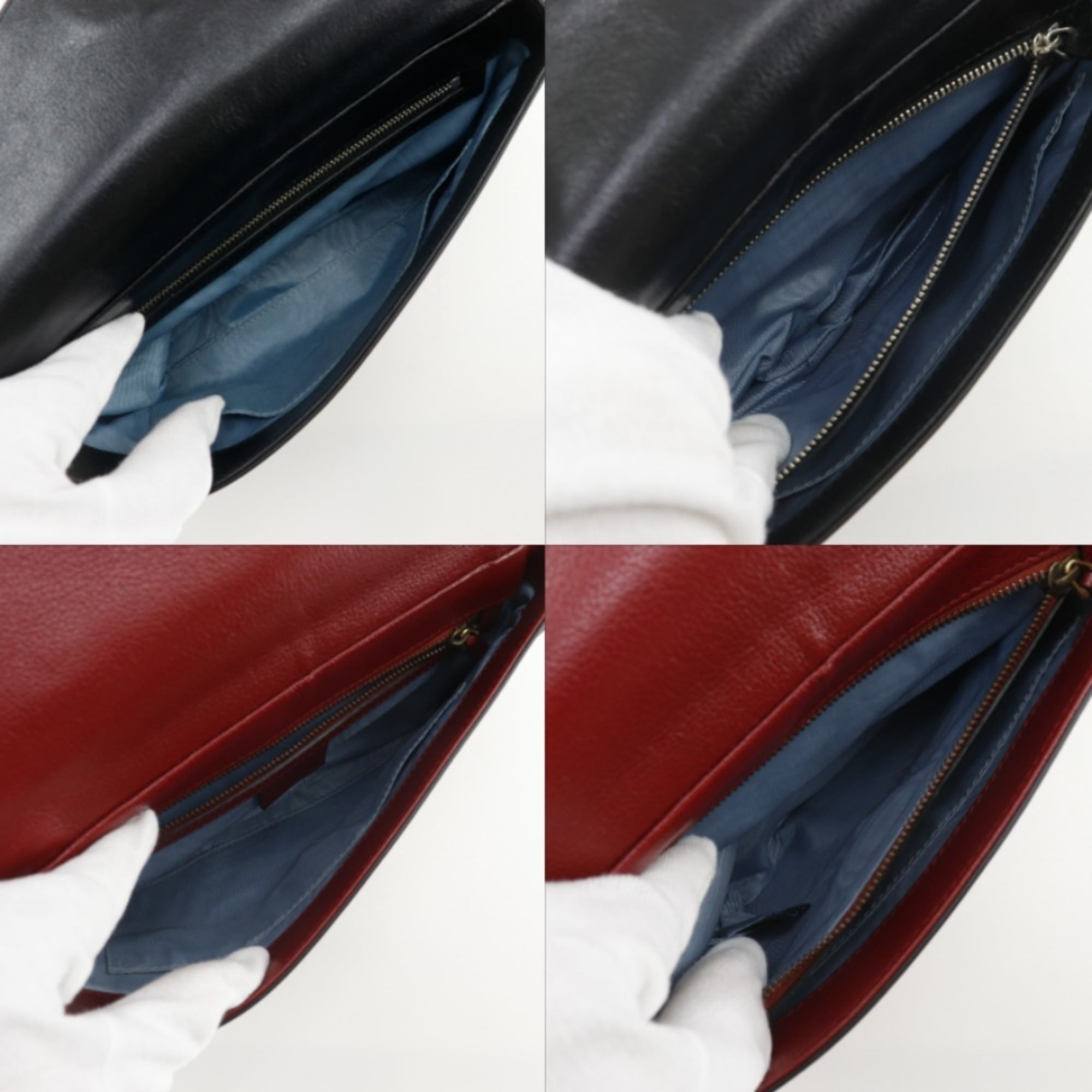Gucci Black Red Color Leather Shoulder Bag (Pre-Owned)