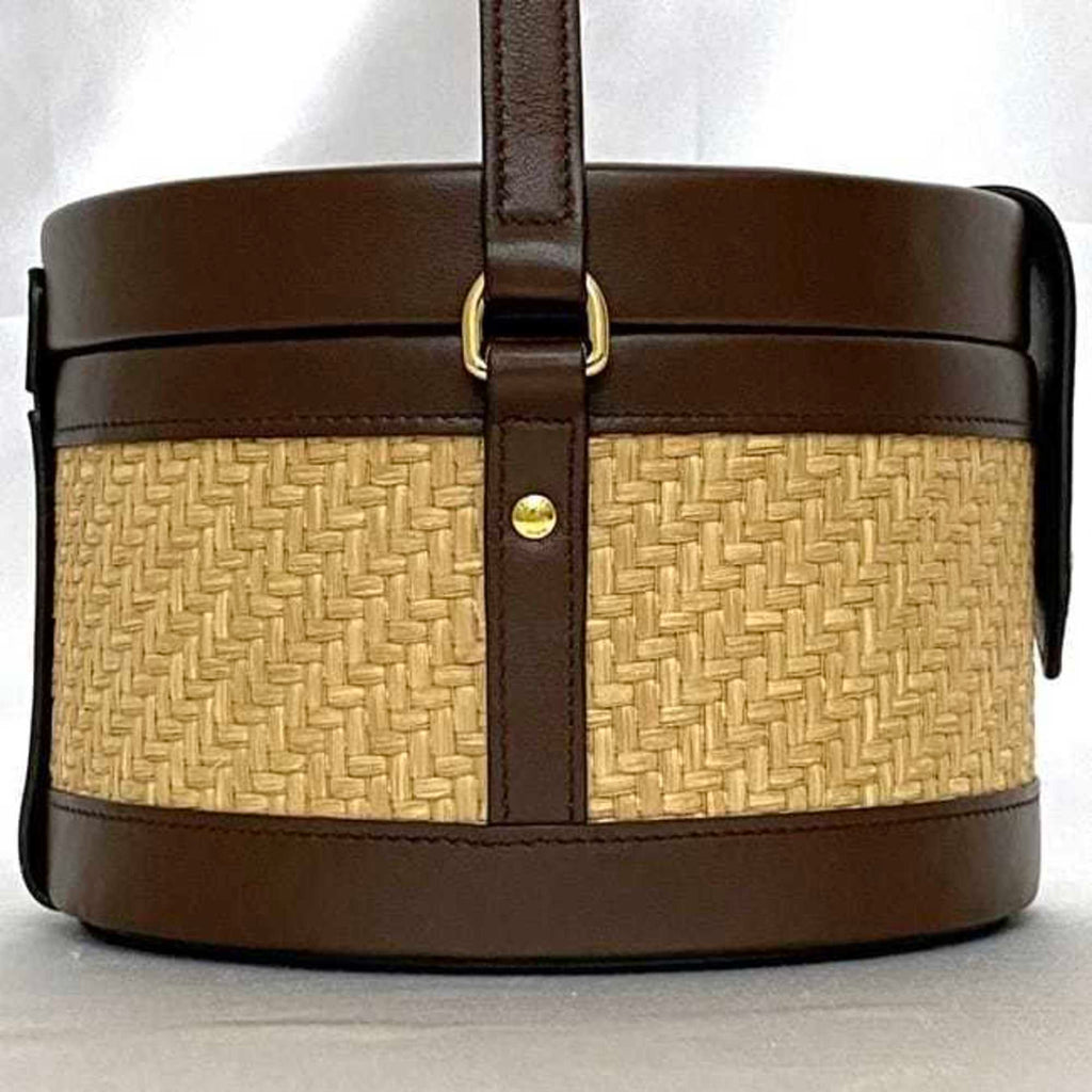 Celine Beige Brown Straw Leather Shoulder Bag