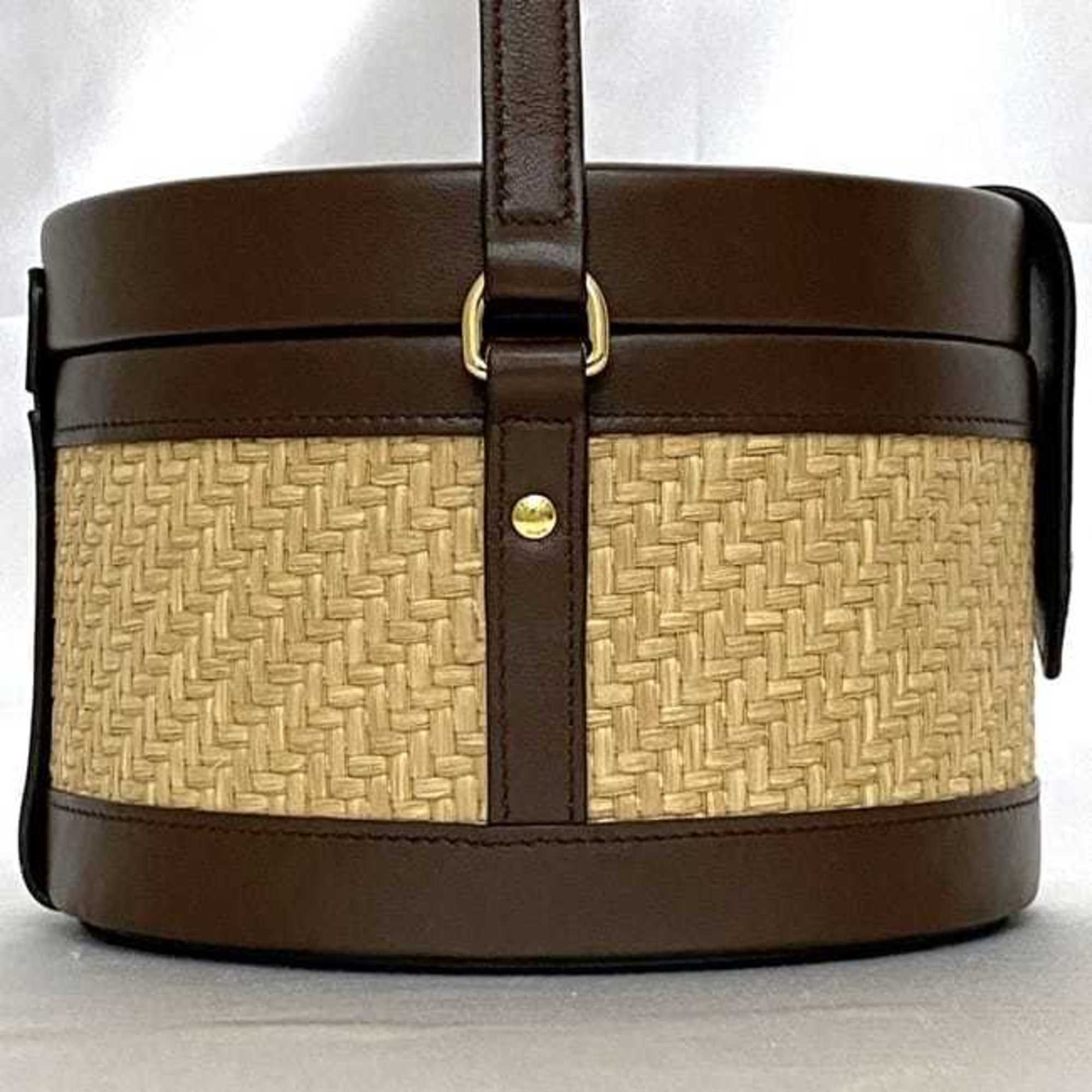 Celine Beige Brown Straw Leather Shoulder Bag