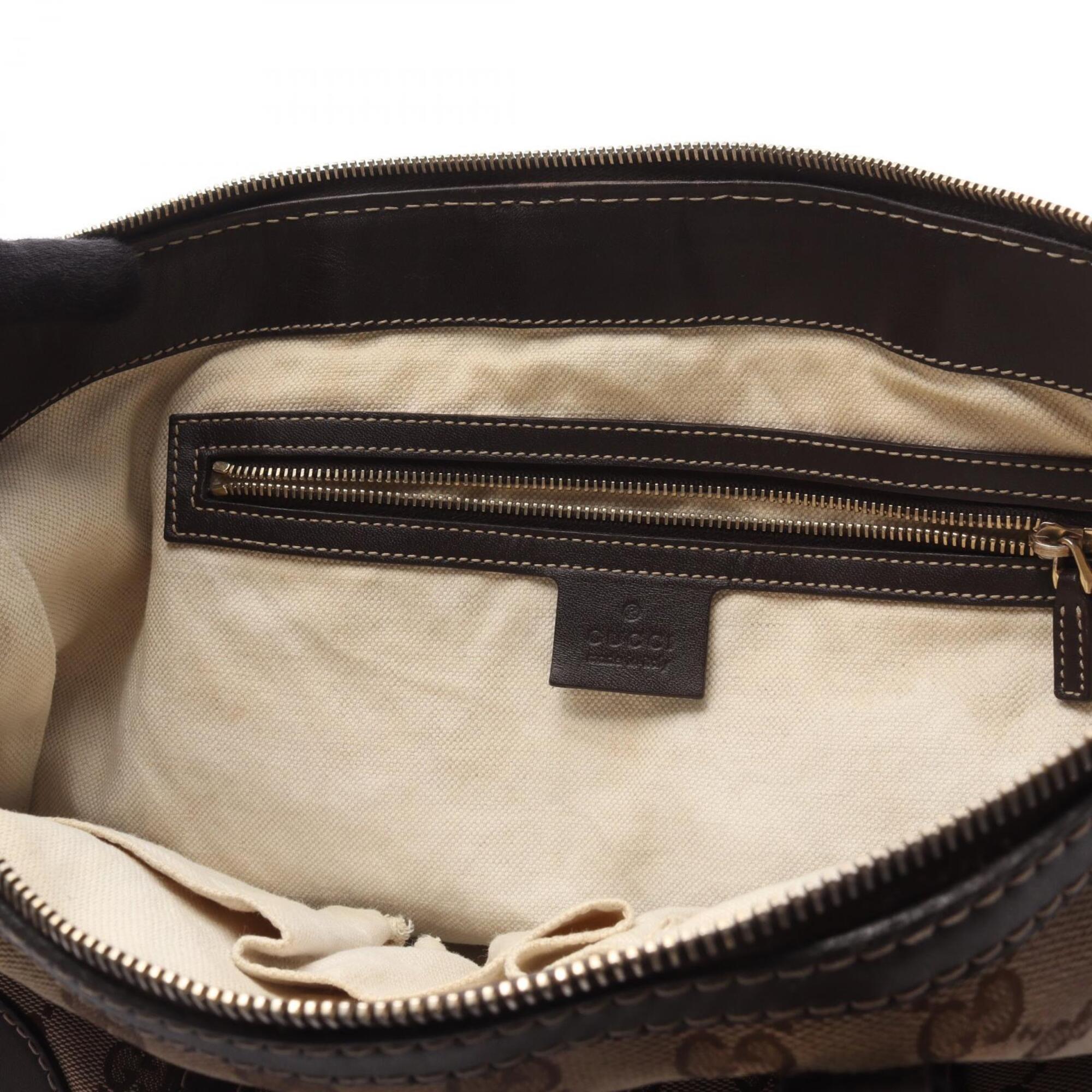 Gucci Beige Brown Canvas Leather Handbag Tote Bag (Pre-Owned)