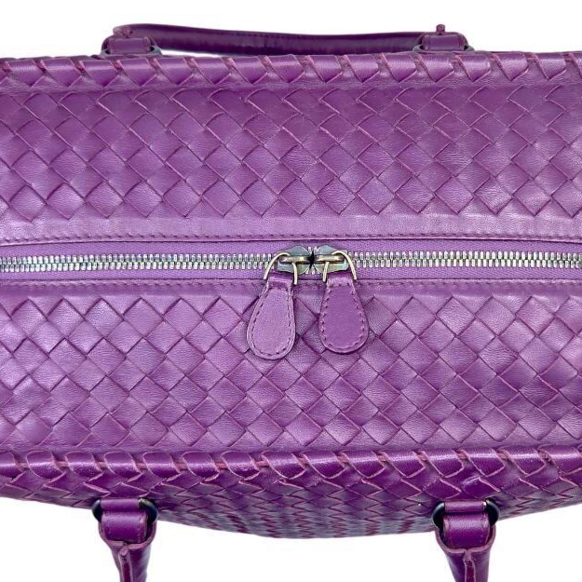 Bottega Veneta Purple Leather Boston Bag Handbag Tote Bag