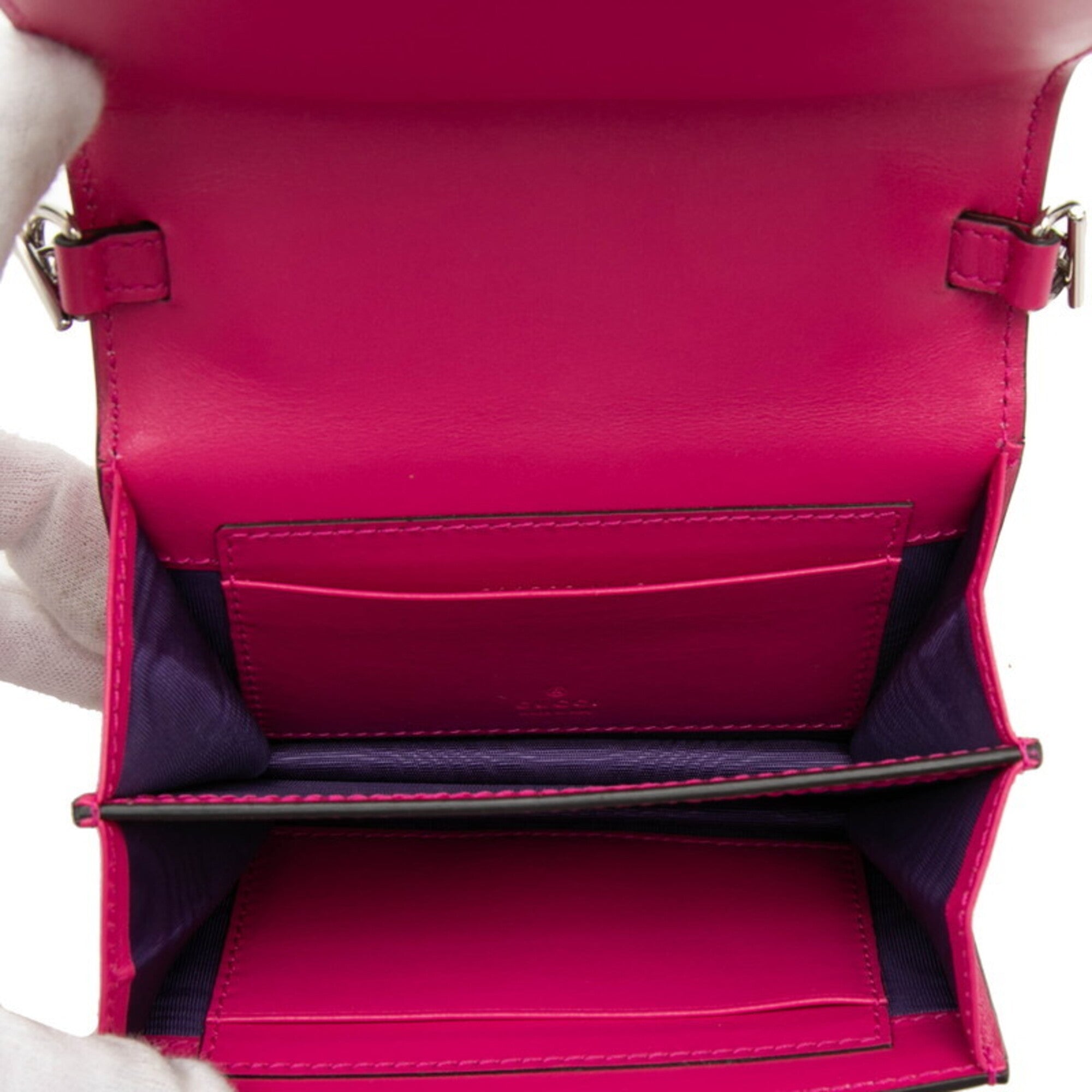 Gucci Gg Marmont Pink Nylon Leather Handbag Shoulder Bag (Pre-Owned)