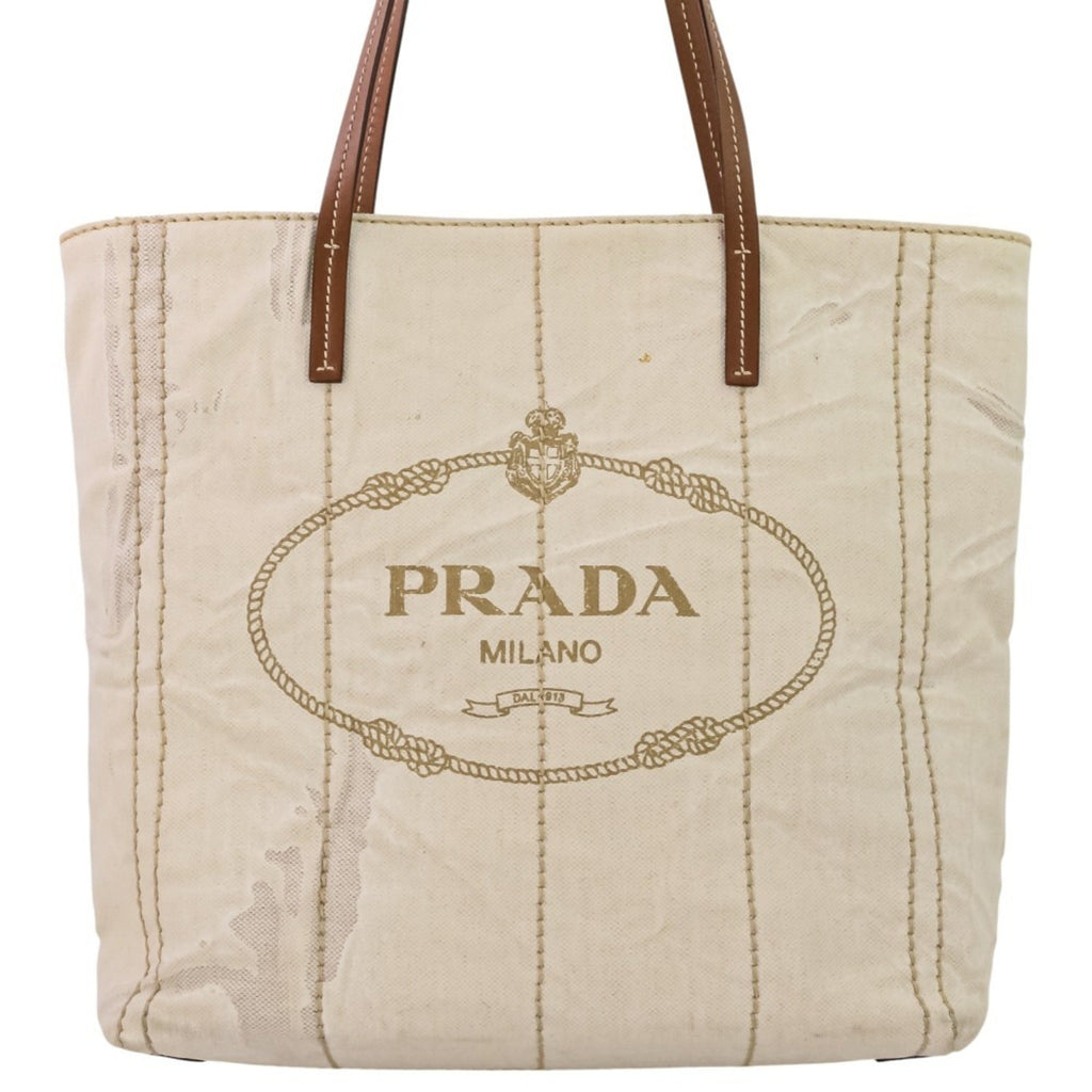 Prada Brown Off-White Coated Canvas Tote Bag