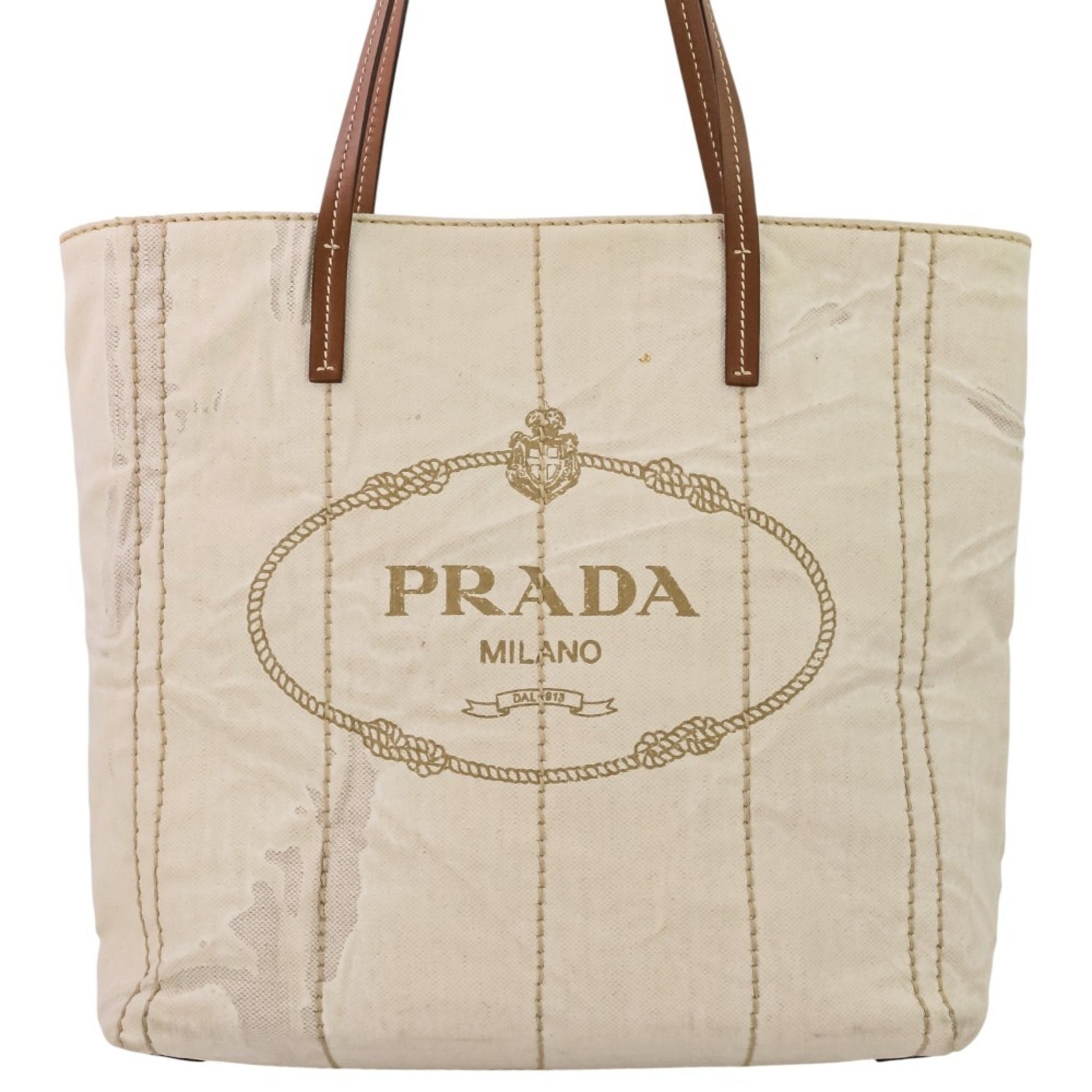 Prada Brown Off-White Coated Canvas Tote Bag