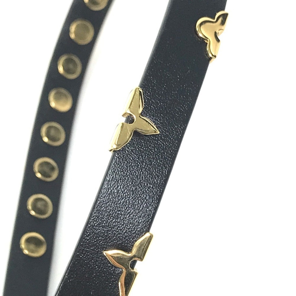 Louis Vuitton Monogram Gold Black Leather Charm Bracelet