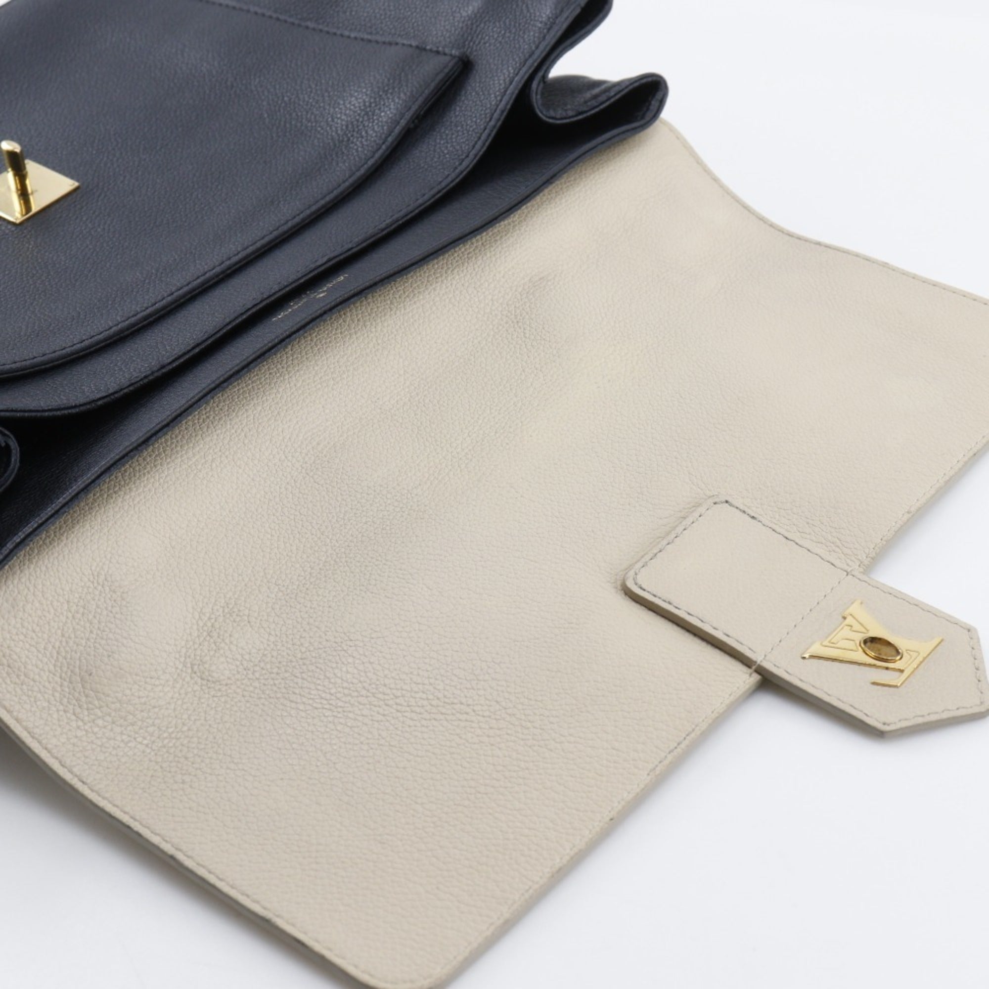 Louis Vuitton Beige Black Leather Tote Bag