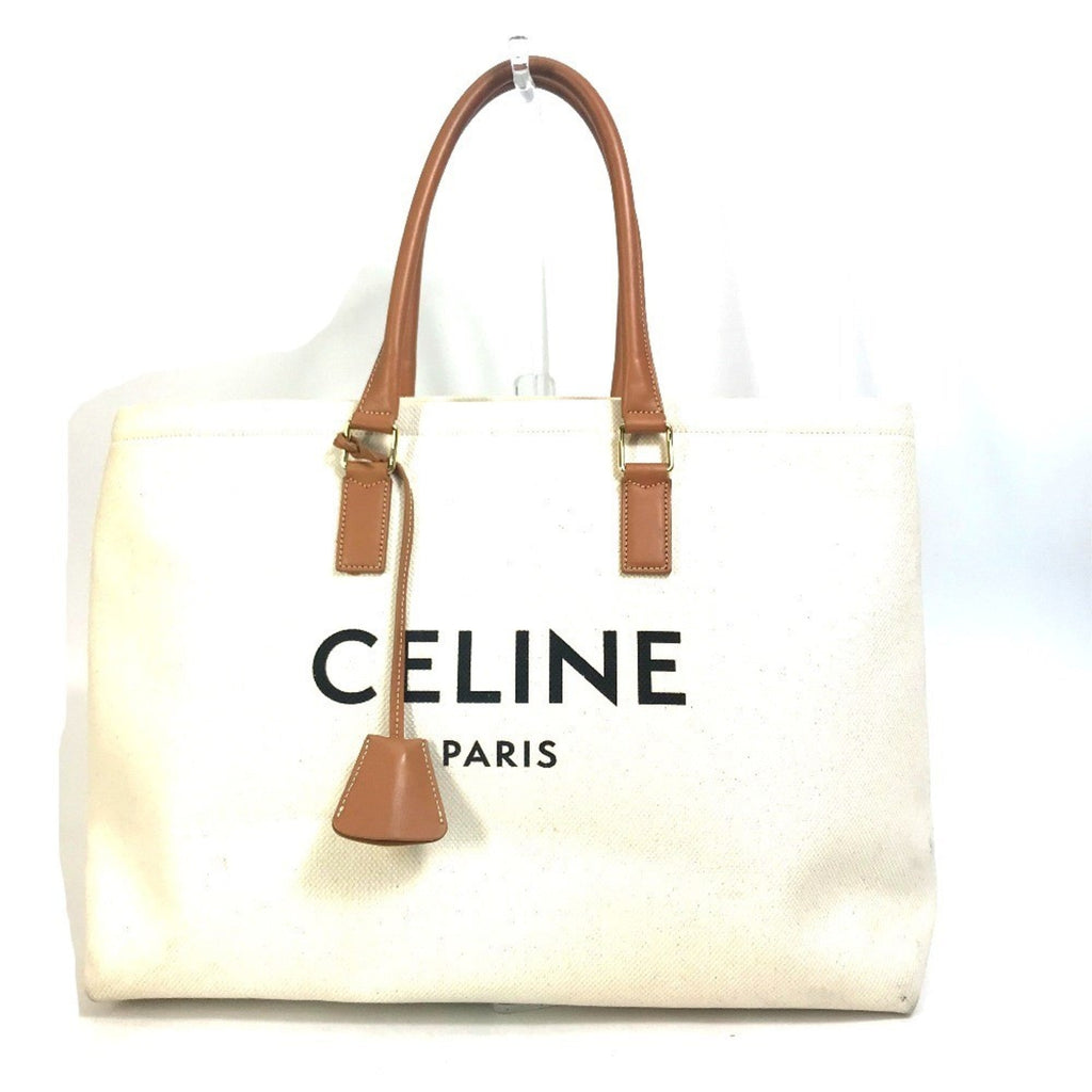 Celine Cabas Beige Canvas Leather Shoulder Bag Tote Bag