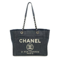 Chanel Navy Denim Leather Shoulder Bag Tote Bag